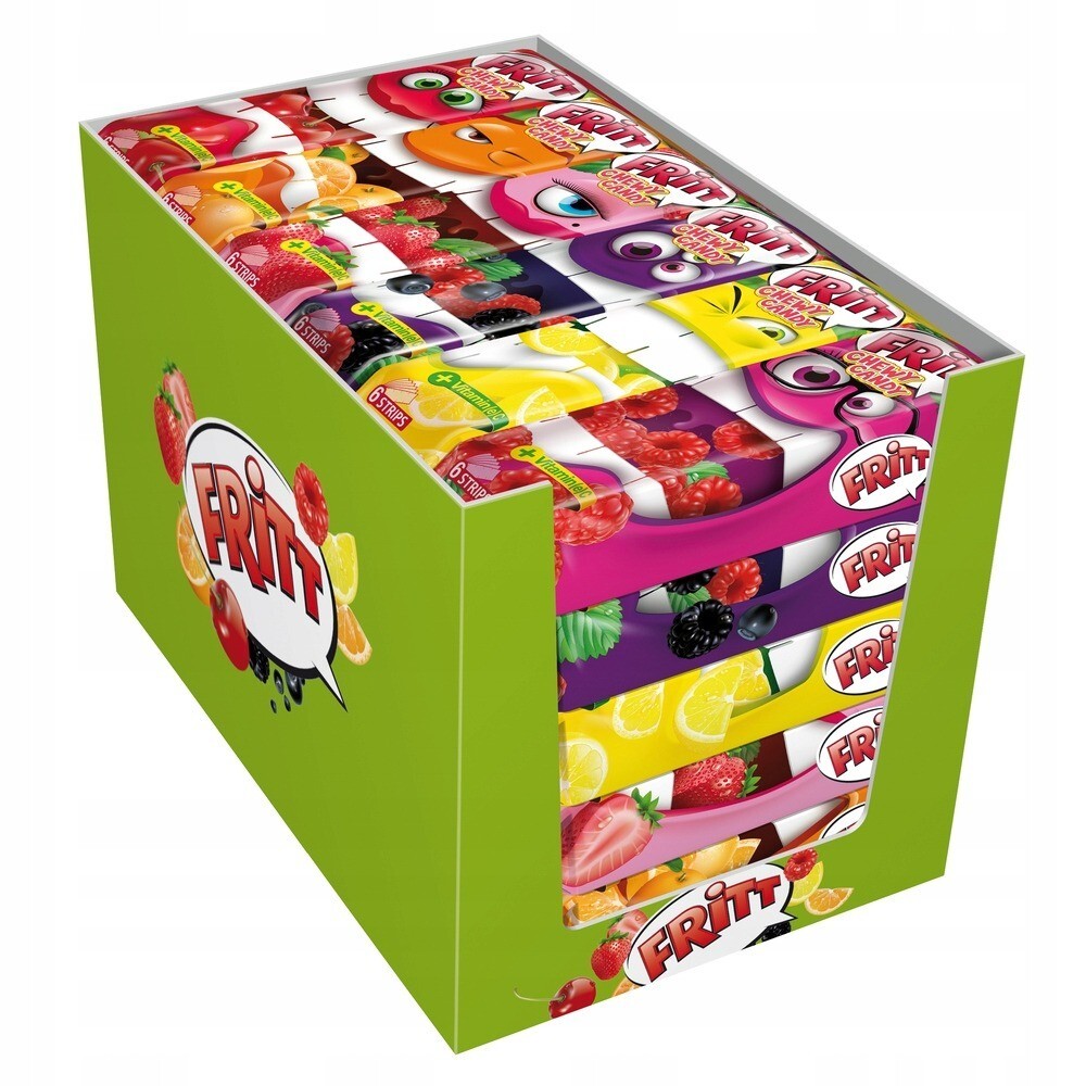 24x Fritt Chewy Soft Candy Stripe Gum Fruit Flavor Mix + Vitamin C Sweet Candies