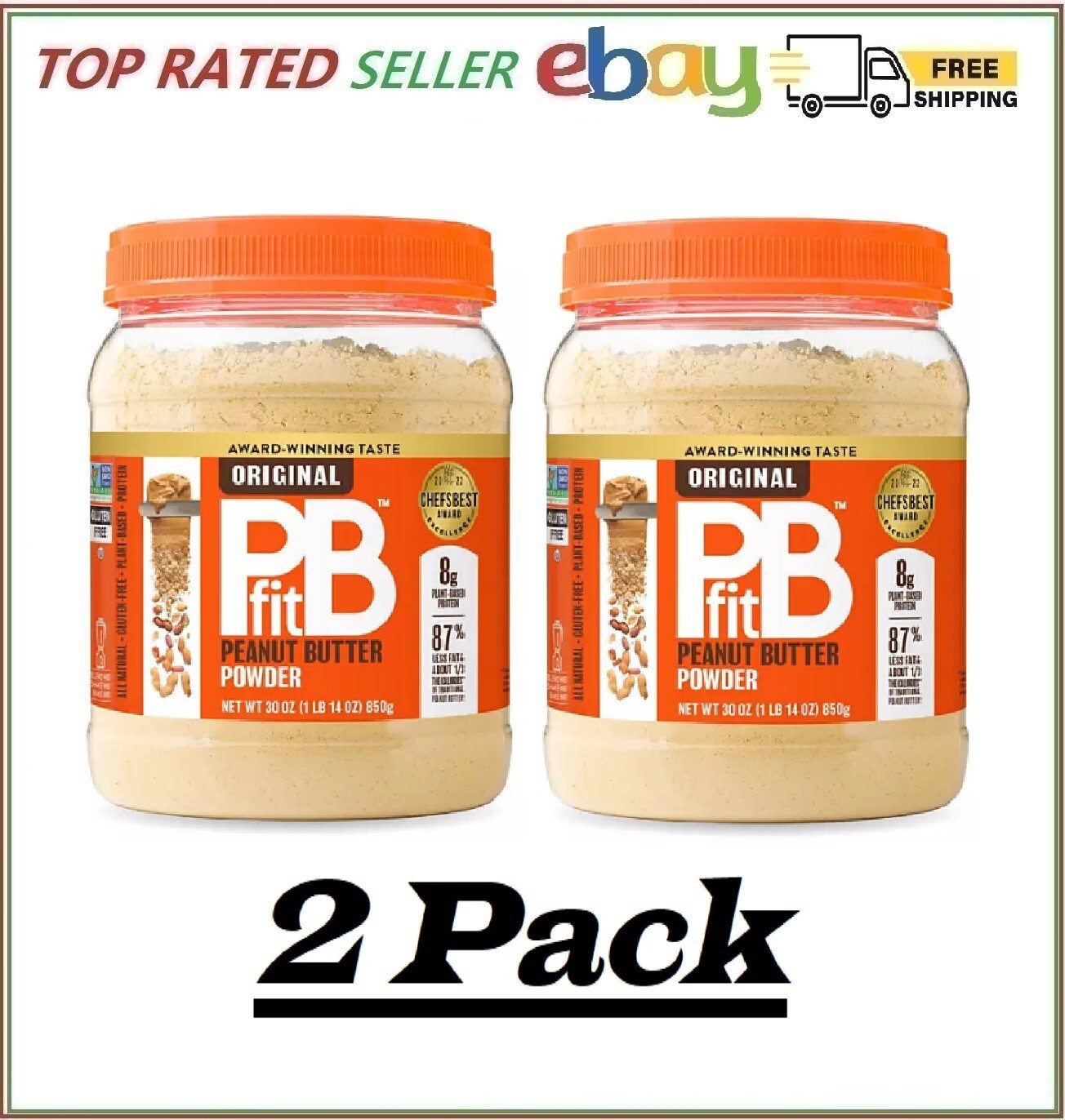 2 Pack – PBfit All-Natural Gluten-Free Peanut Butter Powder 30 oz.