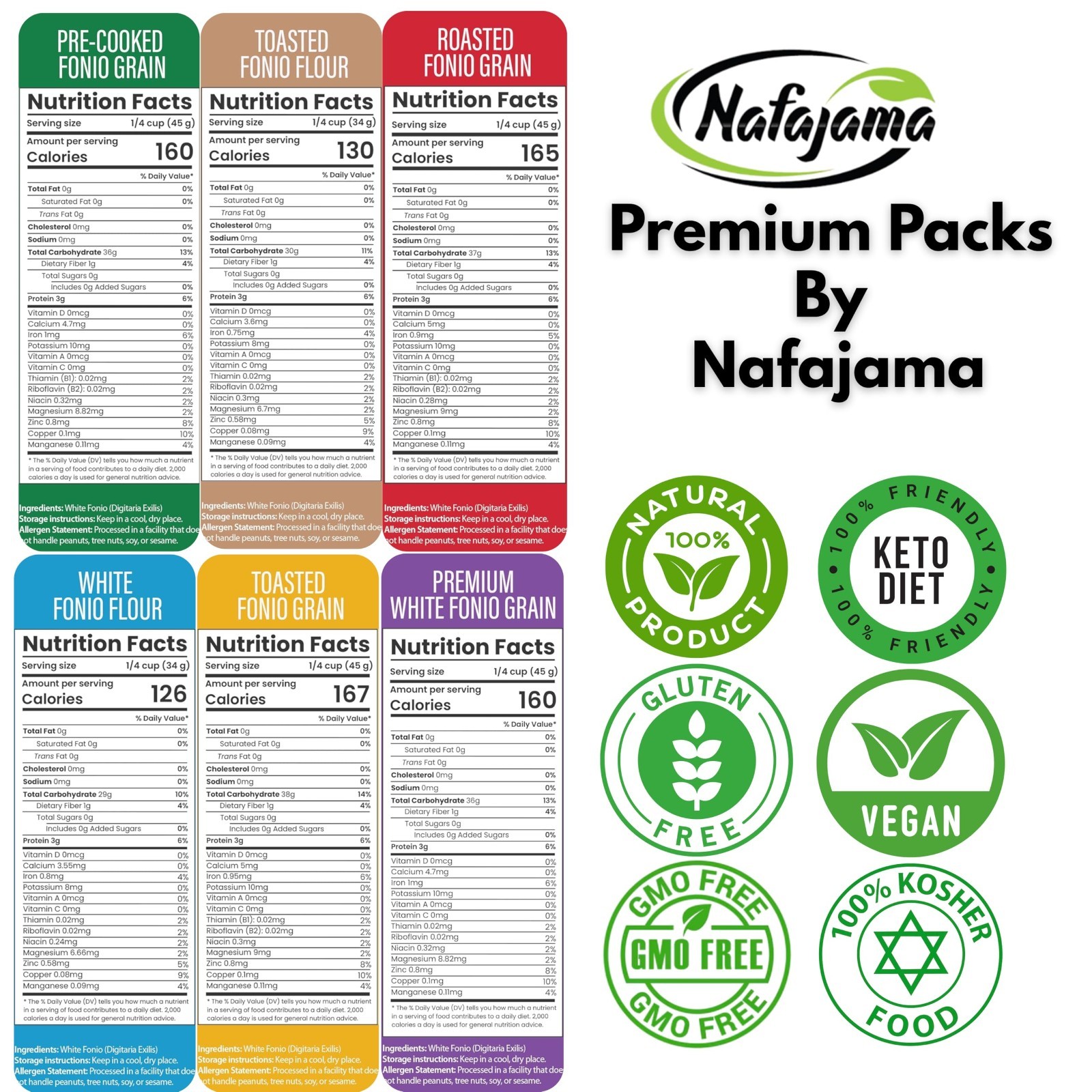 Nafajama 6-Pack Fonio Grain & Flour | Gluten-Free, Vegan, Non-GMO | 6LB Total