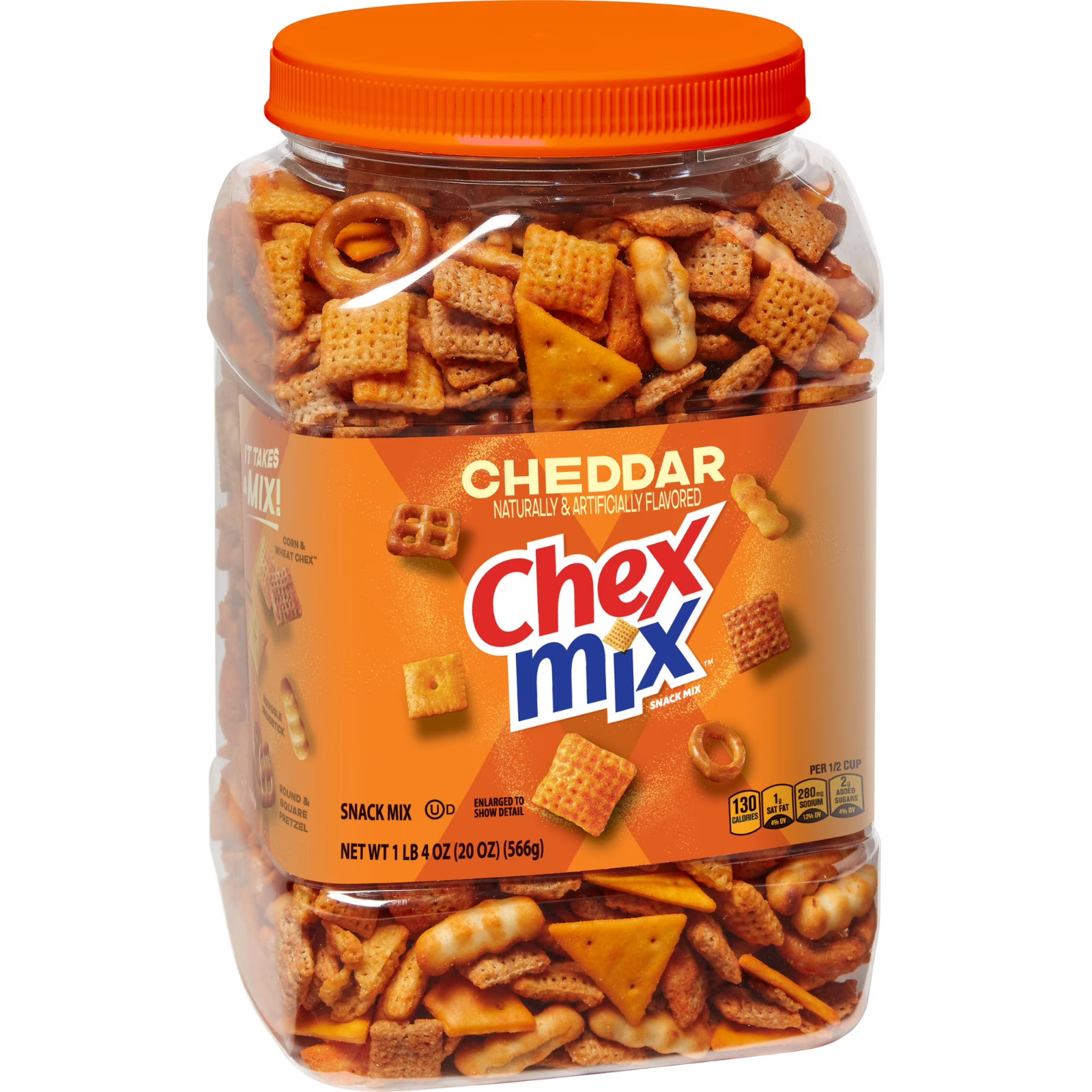 Chex Mix Cheddar Snack Mix, Salty Snacks Tub, 20 oz