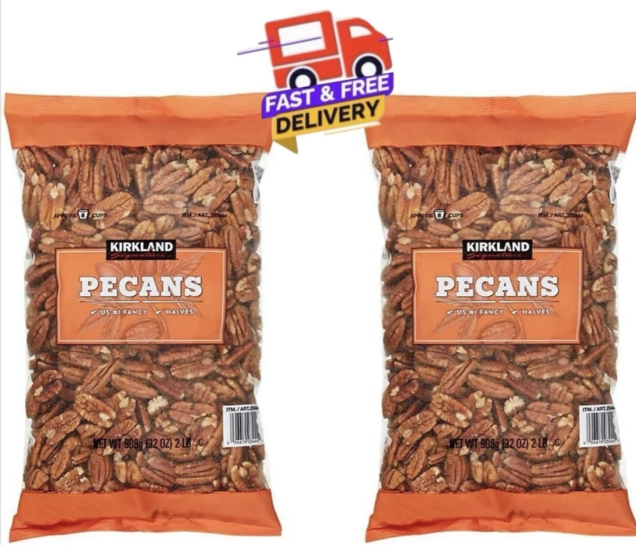 2 PACK – Kirkland Signature Shelled Pecan Halves Nuts (Total 4 lbs)