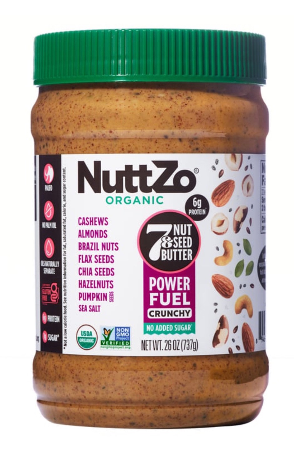 NuttZo Organic Power Fuel Crunchy 7 Nut & Seed Butter Crunchy, 26 oz EXP 04/2027