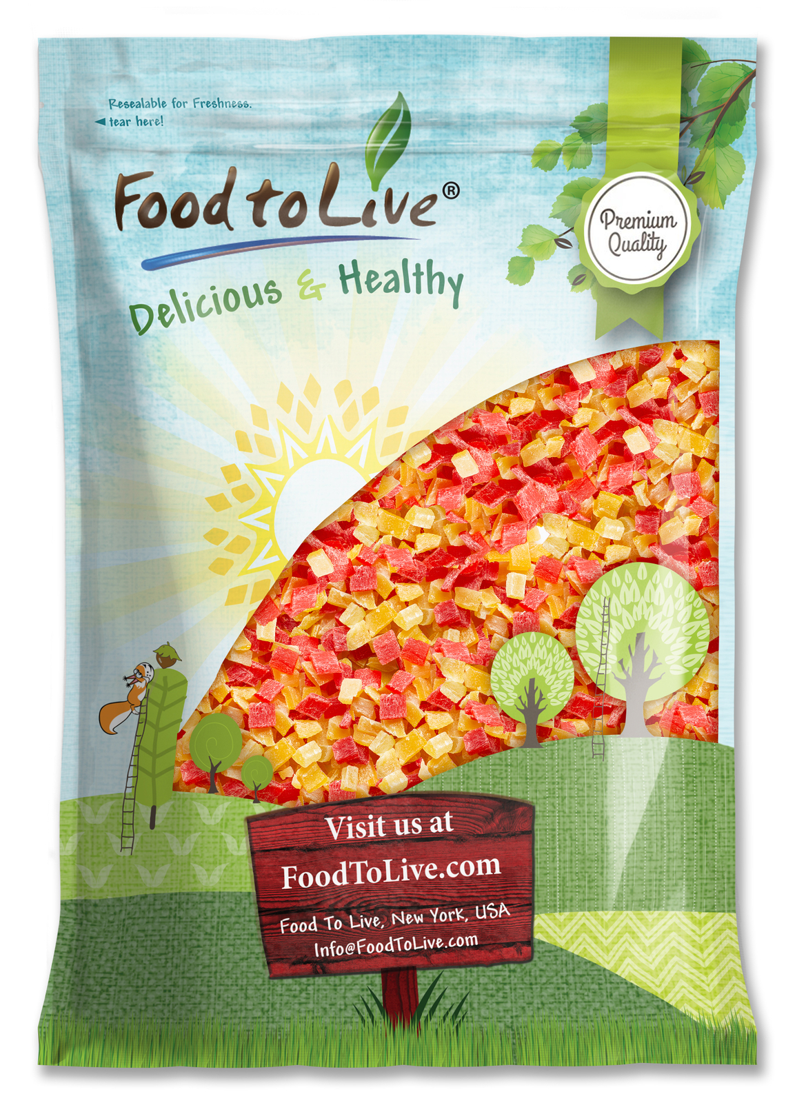 Diced Fruits Mix – Mango, Pineapple, Papaya, Kosher, Raw, Vegan – Food To Live®