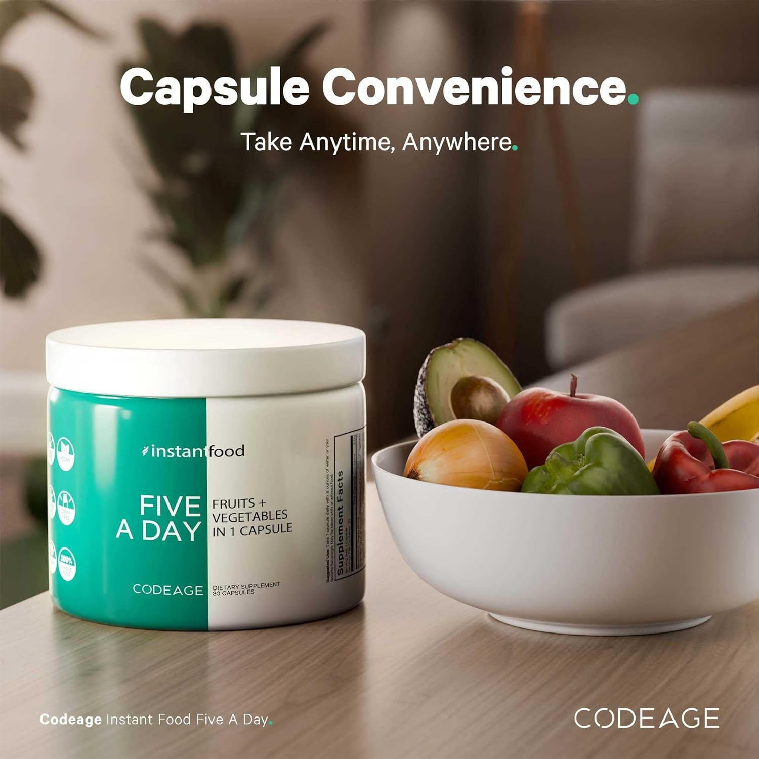 Codeage Instantfood Five a Day – Fruits & Vegetables Capsule Supplement – Whole