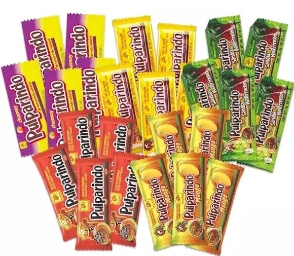 Pulparindo 25 Pcs Mix Flavors Tamarind Mango Sandía XSpicy Chamoy Mexican Candy