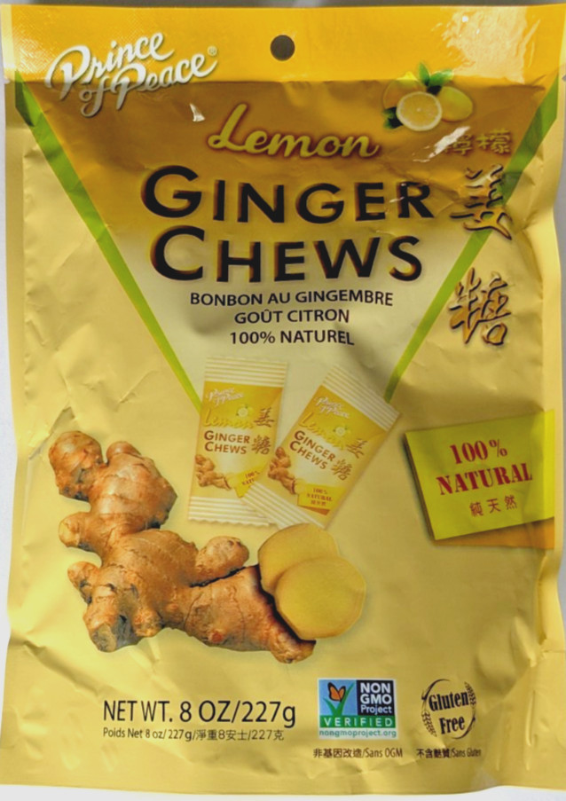 Prince Of Peace Ginger Chews Lemon Flavor 8 Ounce Bag (100%) Natural