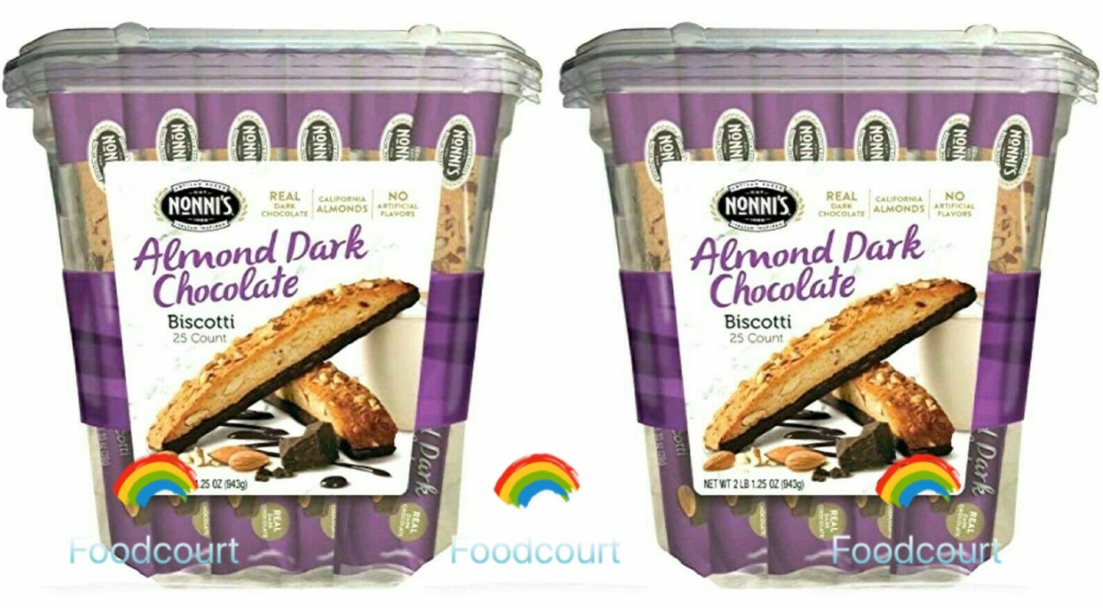2 Packs Nonni’s Almond Dark Chocolate Biscotti 25 ct 2 LB 1.25 oz Each Pack