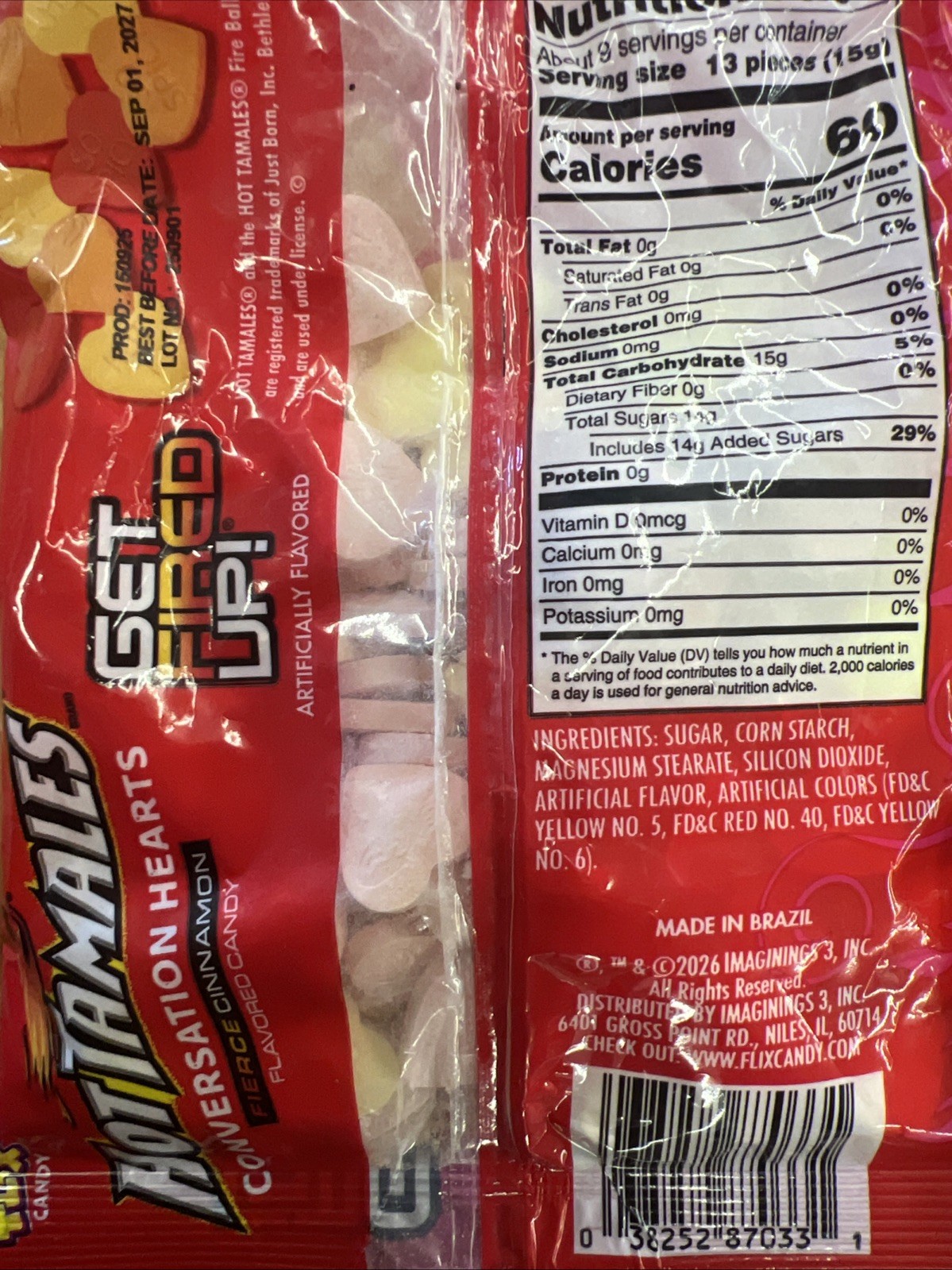 (2) Hot Tamales Conversation Hearts Fierce Cinnamon Flavor 5 Oz Bags BB 09/2027