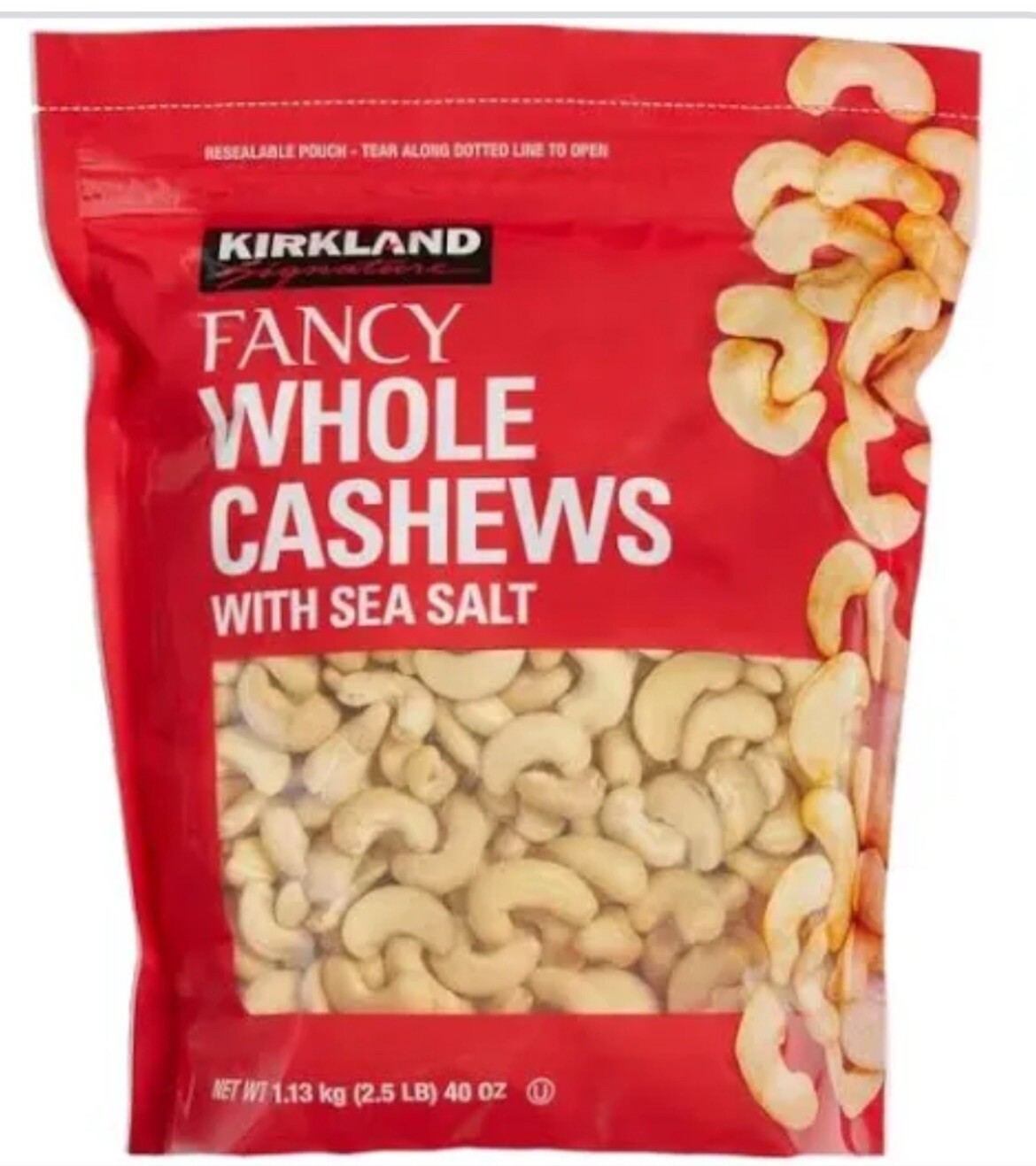 Kirkland Signature Fancy Whole Cashews Bag Nuts with Sea Salt, 2.5 Pounds 4/2025