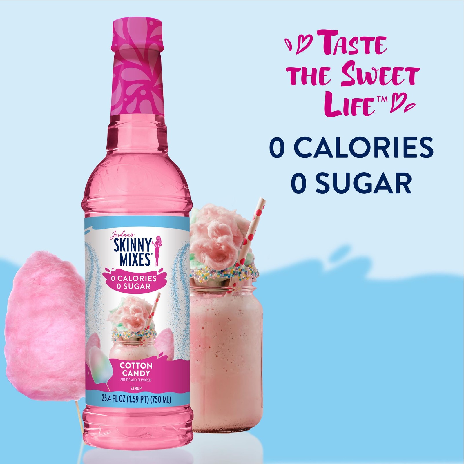 Jordan’s Skinny Mixes Sugar Free Syrup, Cotton Candy 25.4 Fl Oz (Pack of 1)