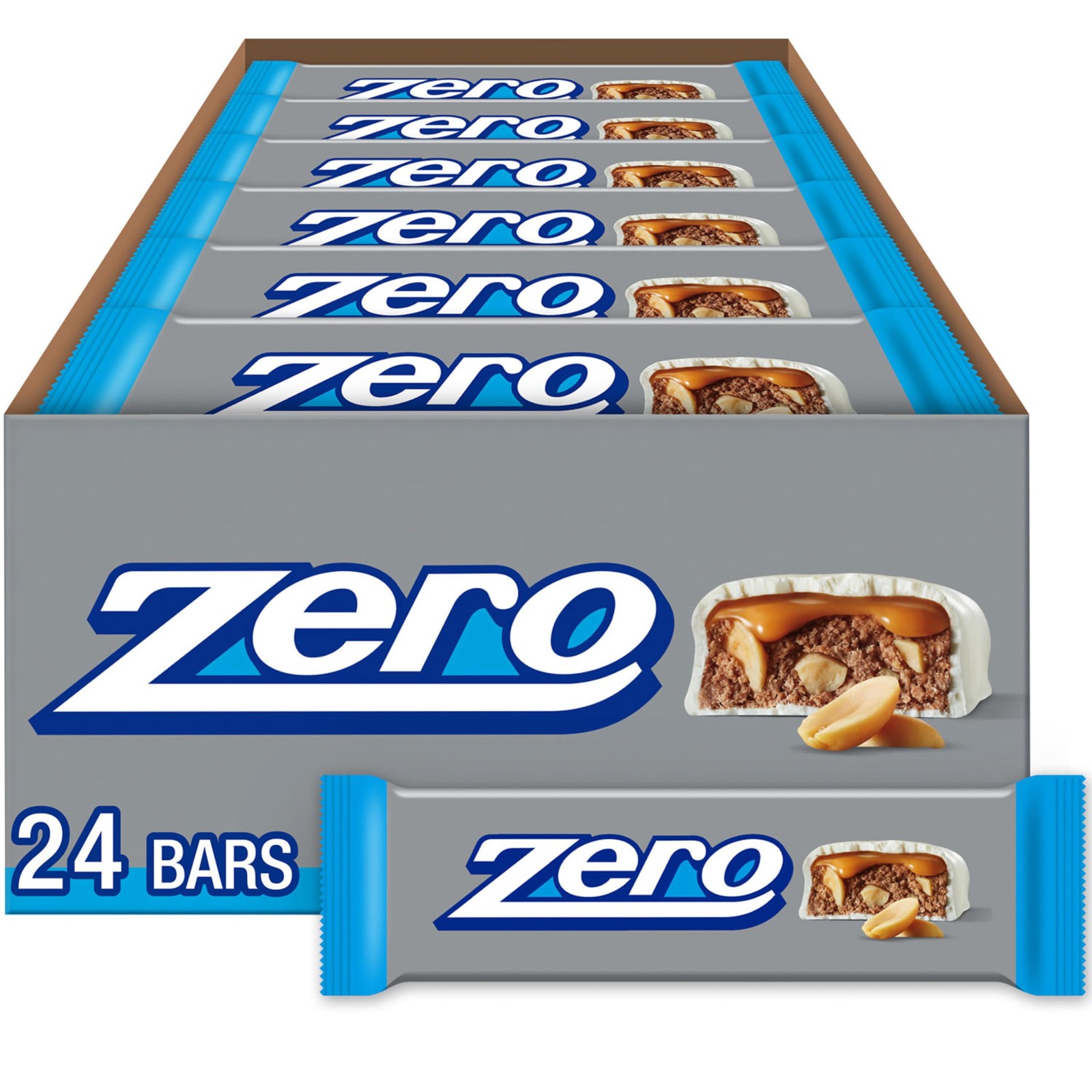 ZERO White Fudge, Caramel, Peanut and Almond Nougat Candy Bars, 1.85 oz (24 C…
