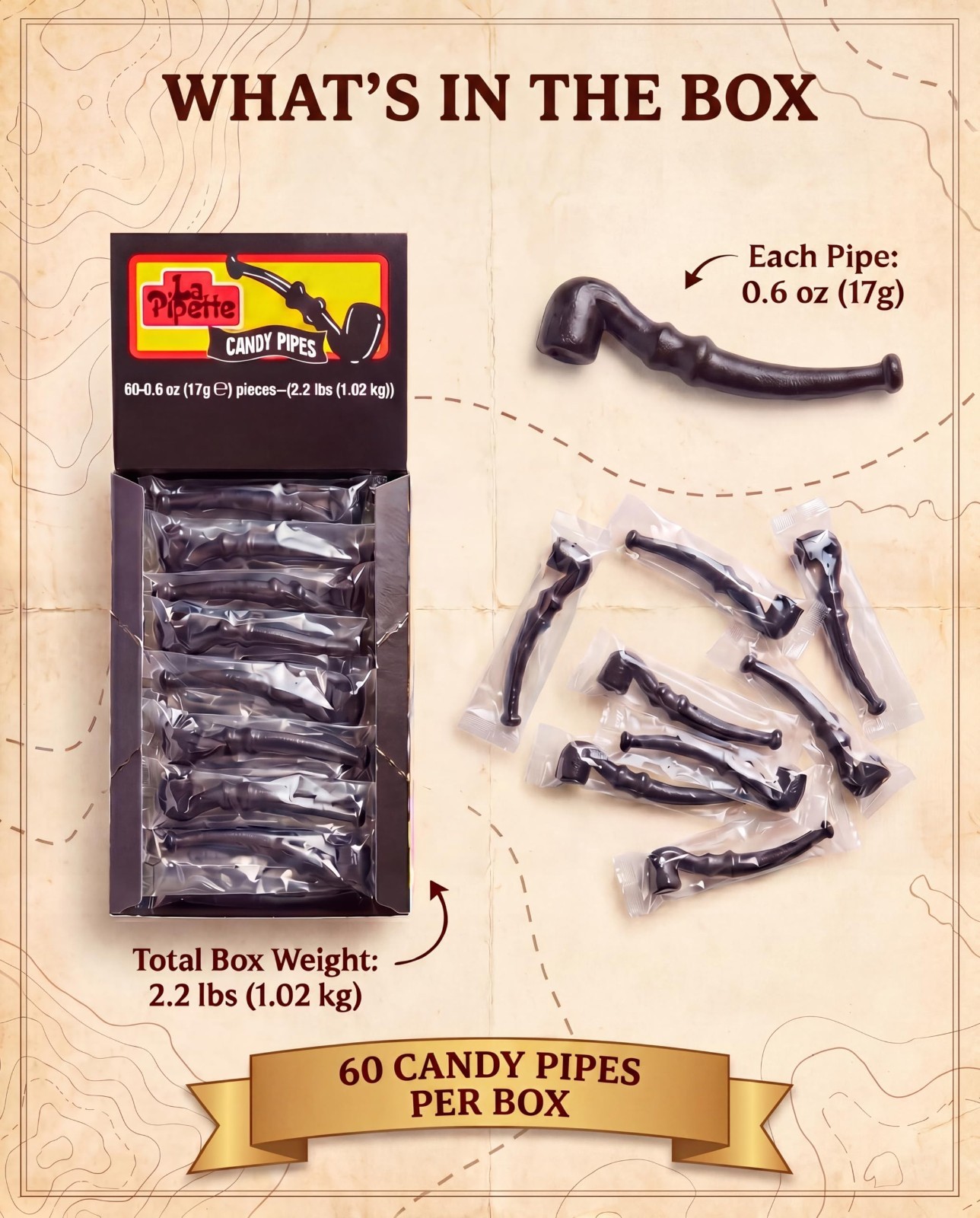Gourmet Black Licorice Pipes – Soft Finnish Candy, Sweet & Salted, Bulk Box of 6