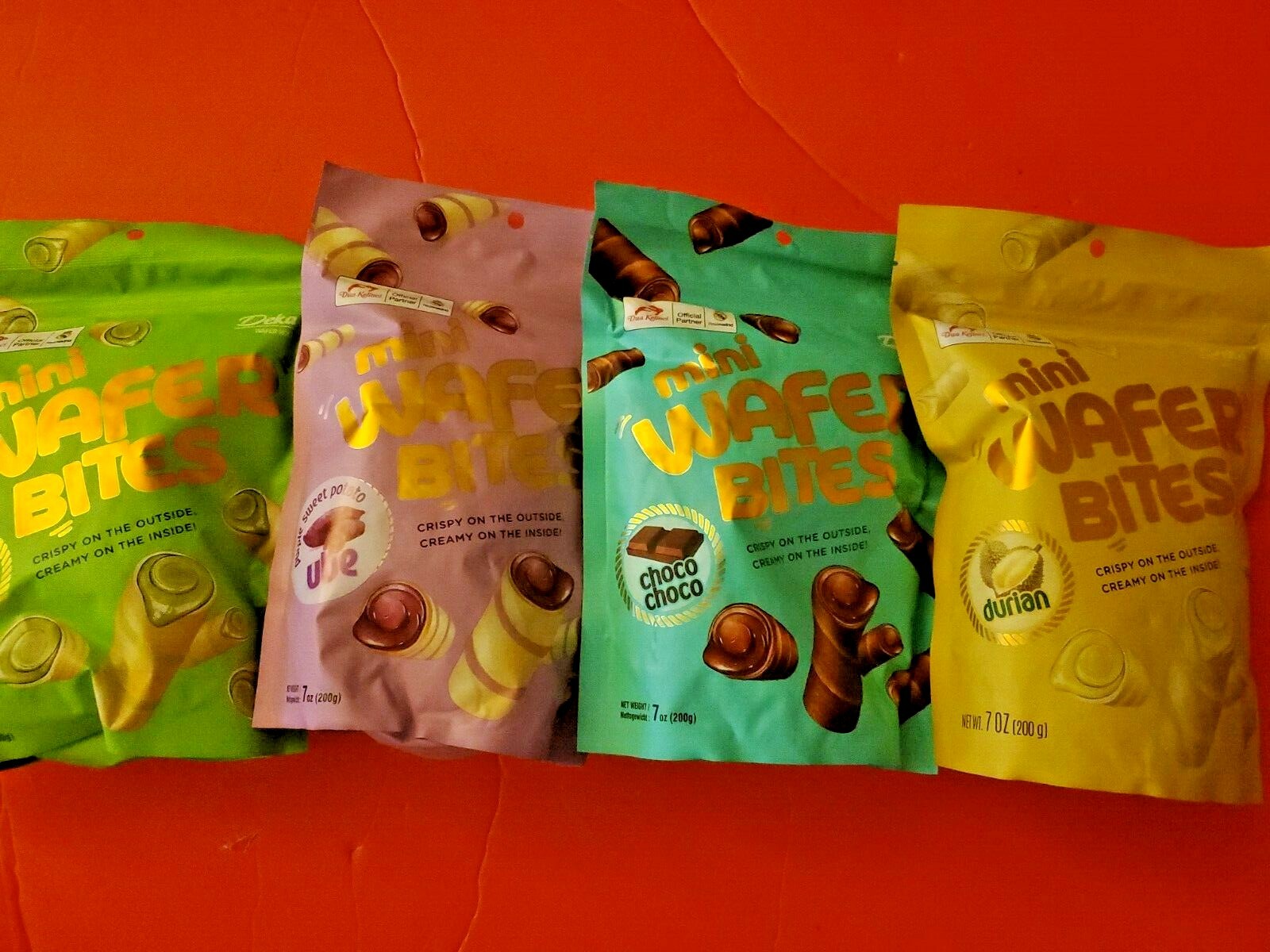 4 PACK DEKA MINI WAFER BITES UBE , DURIAN, CHOCO & MATCHA VARIETY PACK