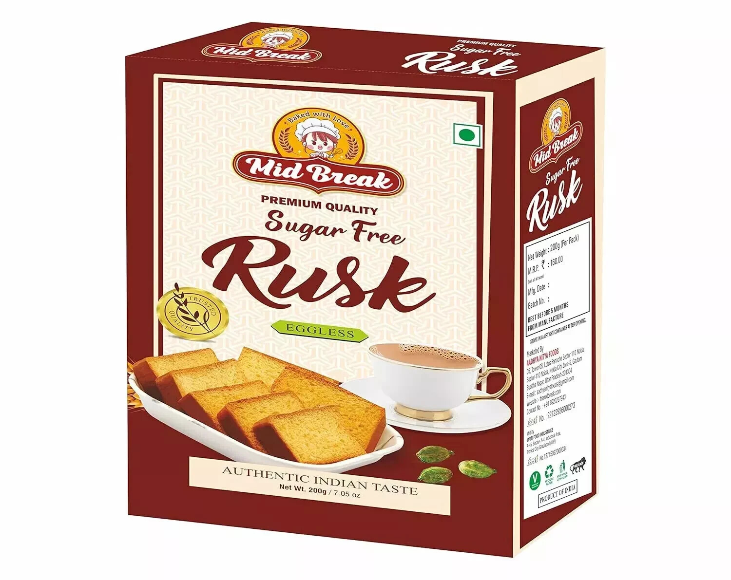Mid Break – Sugar Free Premium Handmade Rusk 200g Free Shipping World Wide