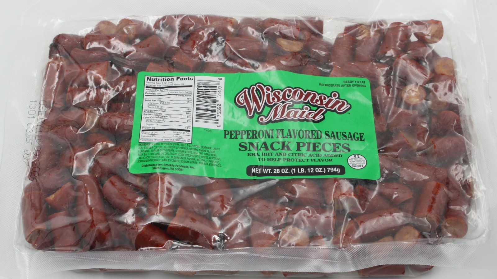 Wisconsin Maid Pepperoni Sausage Snack Pieces 28 oz Turkey Added Best By 10/2026