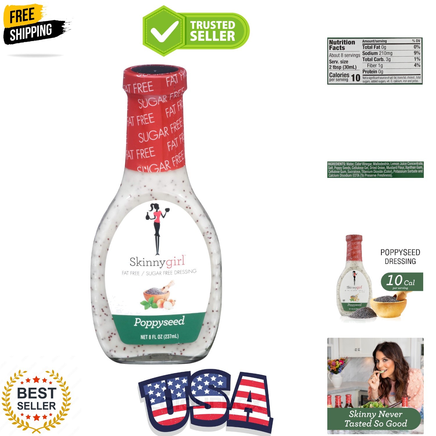 Sugar Free Gluten Free Salad Dressing, Poppyseed, 8 Ounce