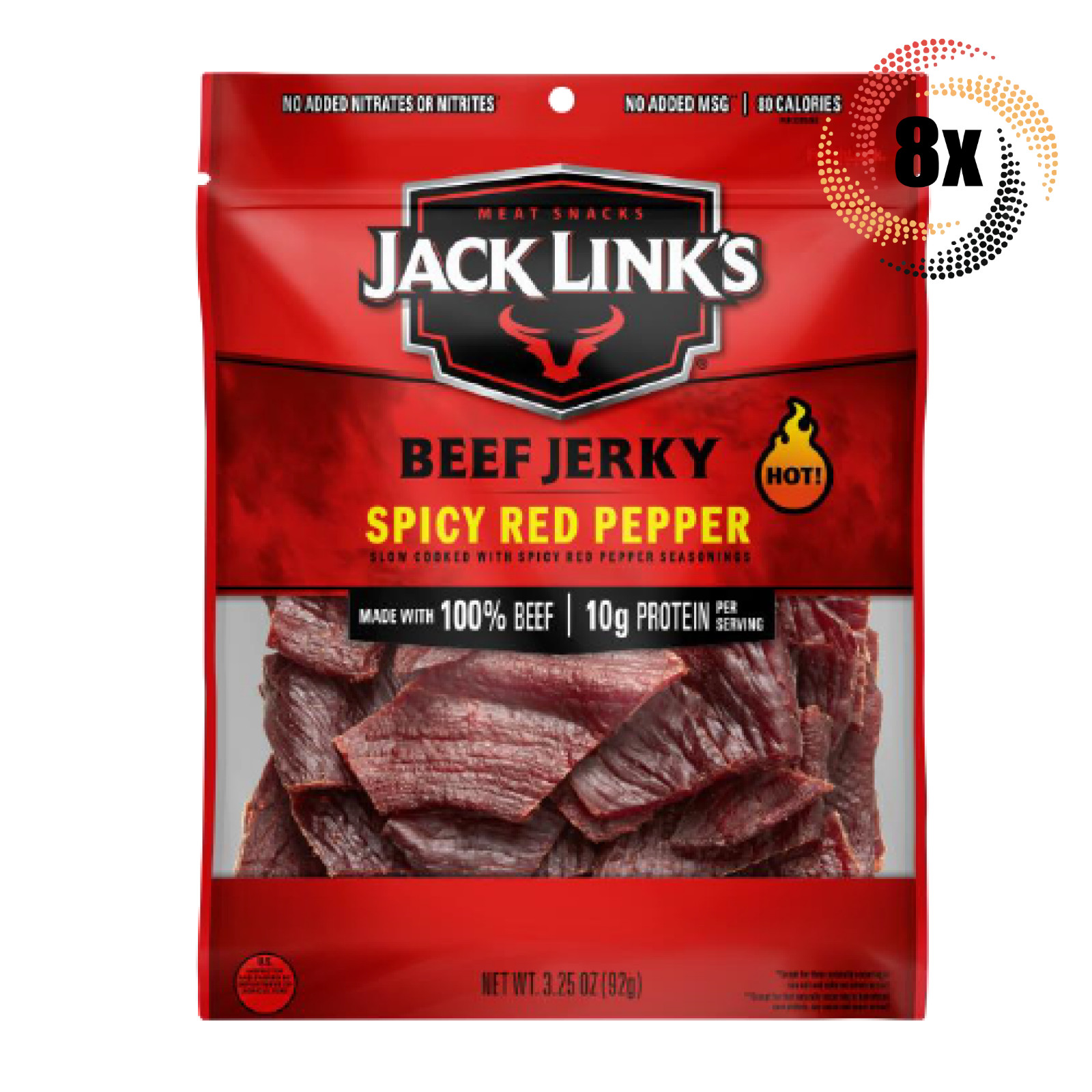 8x Bags Jack Link’s Spicy Red Pepper 100% Beef Jerky | 3.25oz | 10G Protein