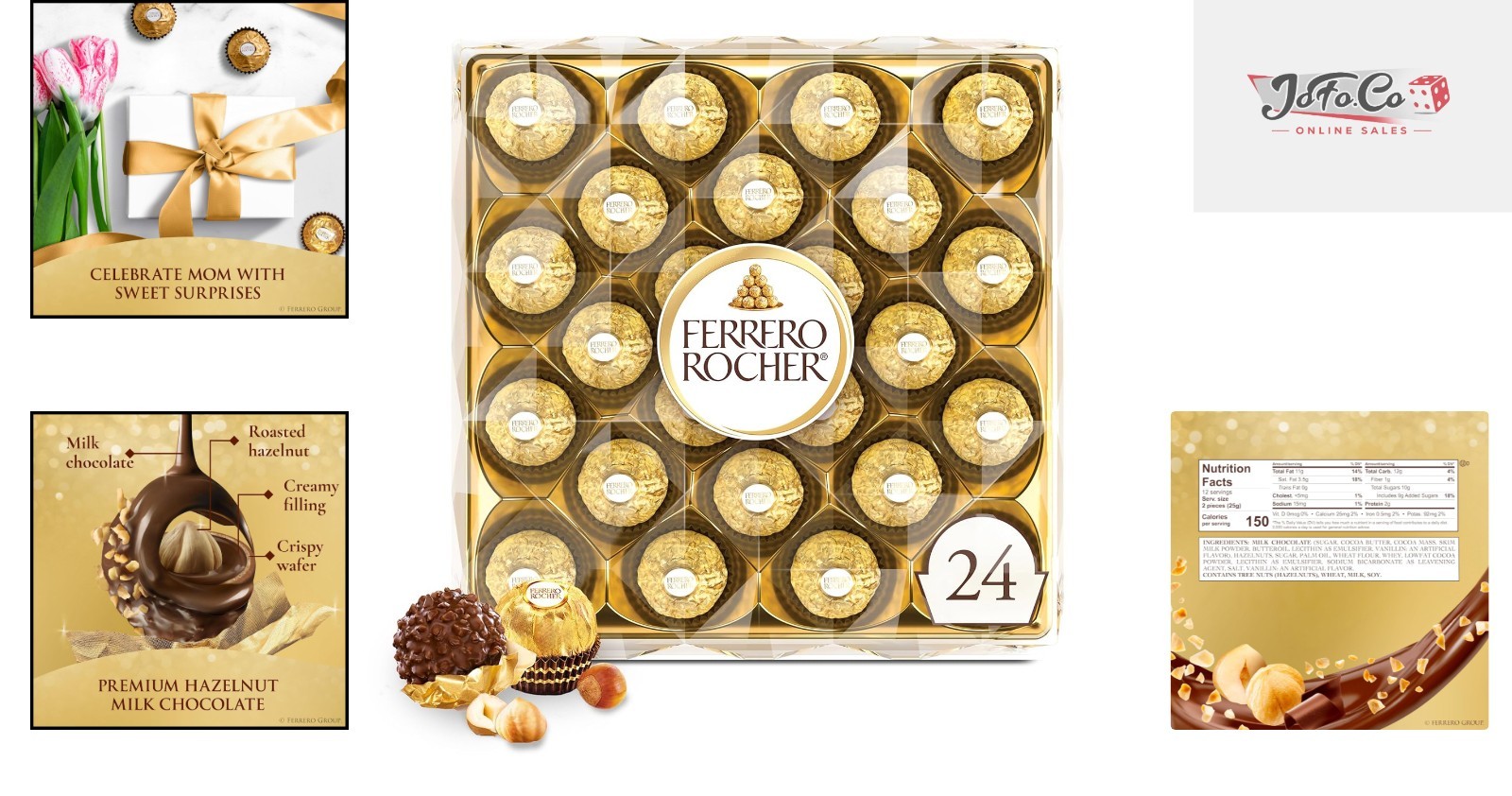 Gourmet Hazelnut Milk Chocolate Gift Box, 24 Individually Wrapped Chocolates