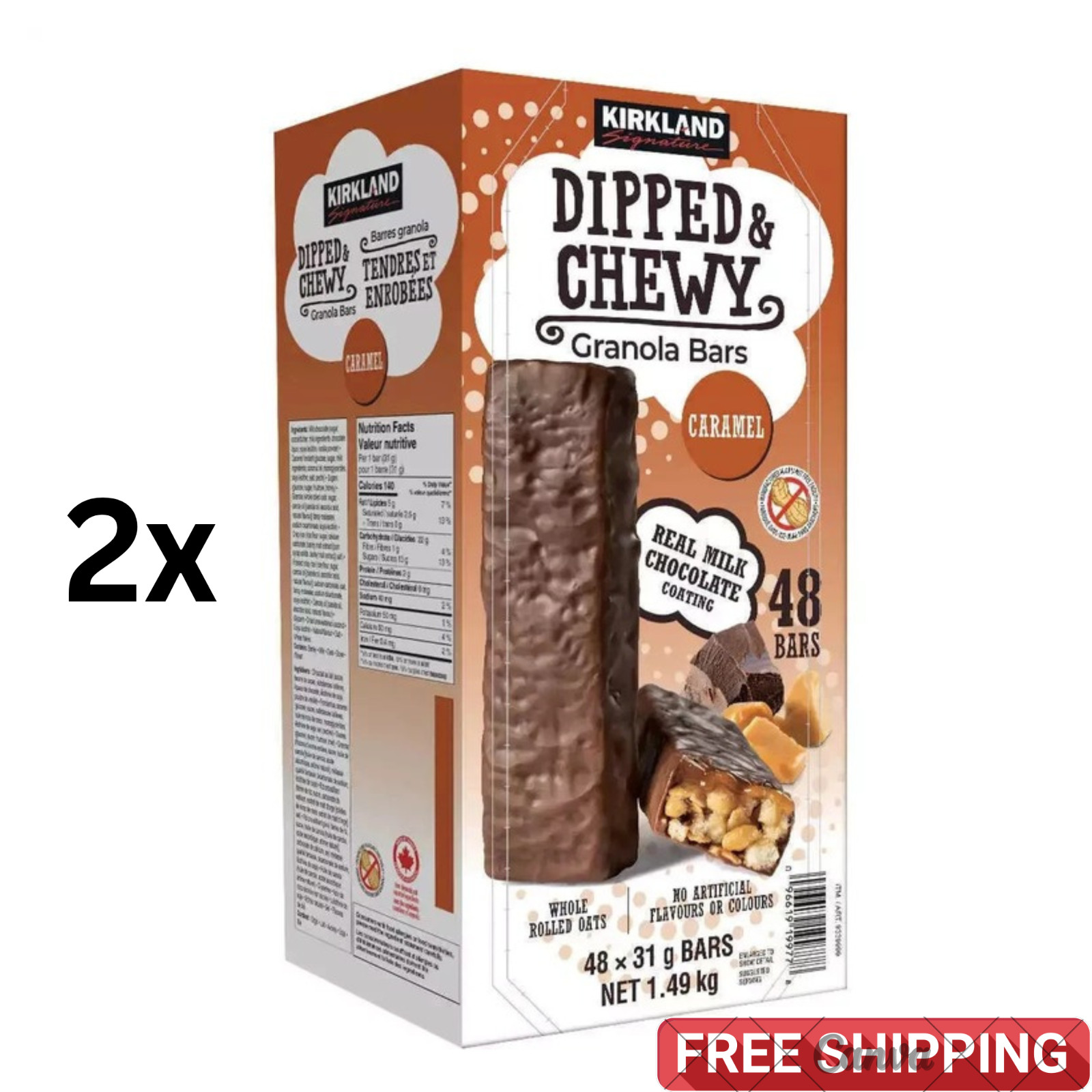 2 x Kirkland Signature Dipped and Chewy Caramel Granola, 48 Bars – free shipping