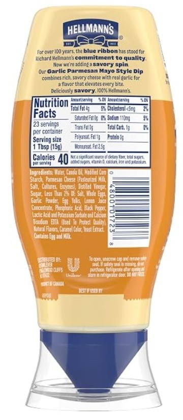2 Hellmann’s Garlic Parmesan Chicken Tender Mayo Style Dip Sauce 11.5 oz Bottles