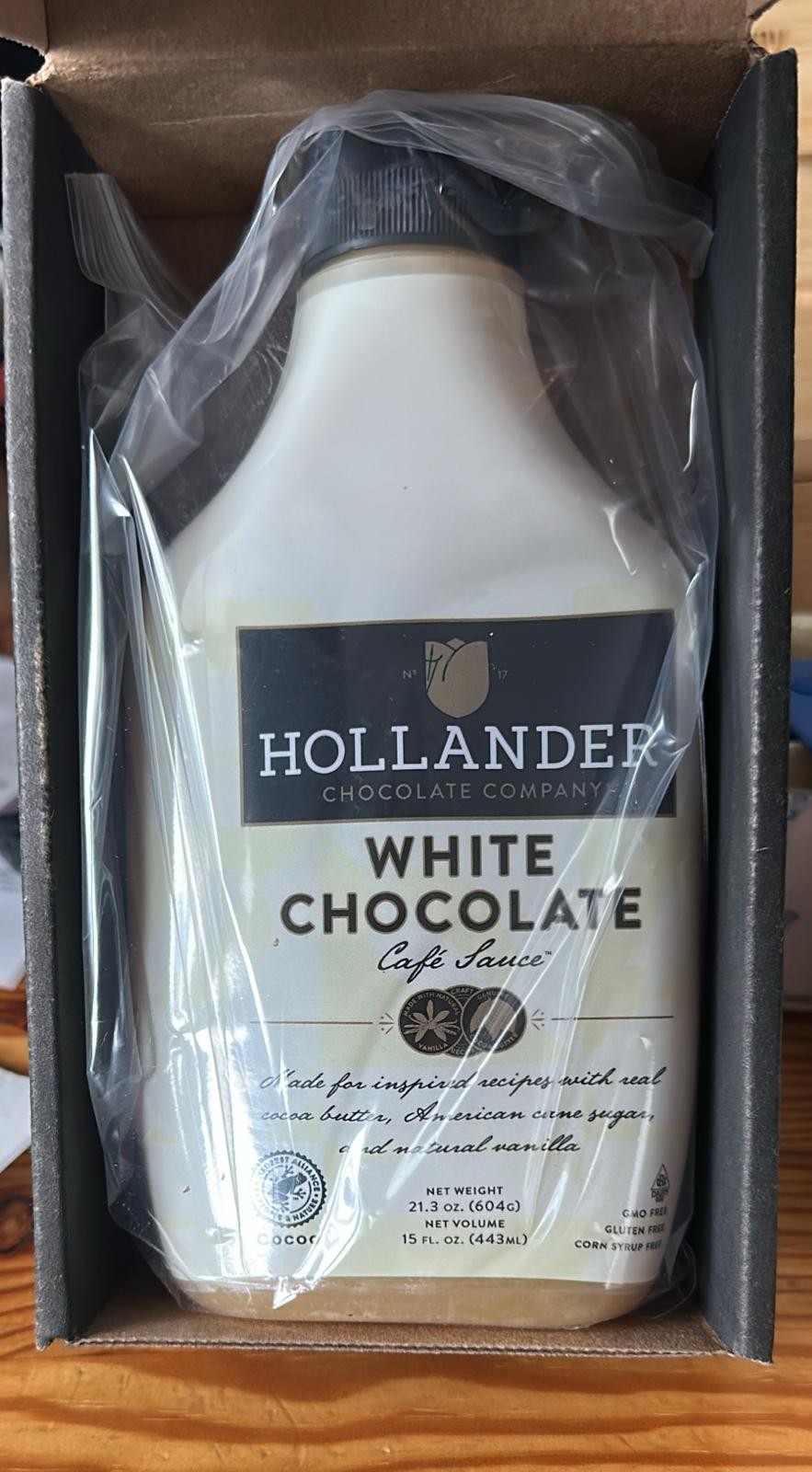 Hollander White Chocolate Cafe Sauce GMO Free Gluten Free Soy Free Syrup