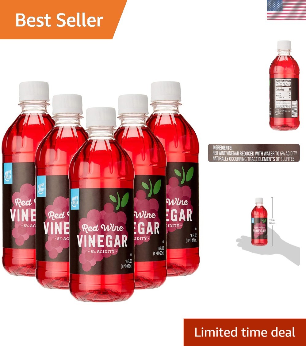 16 fl oz Kosher Red Wine Vinegar – Perfect for Dressings & Marinades – 5 Pack