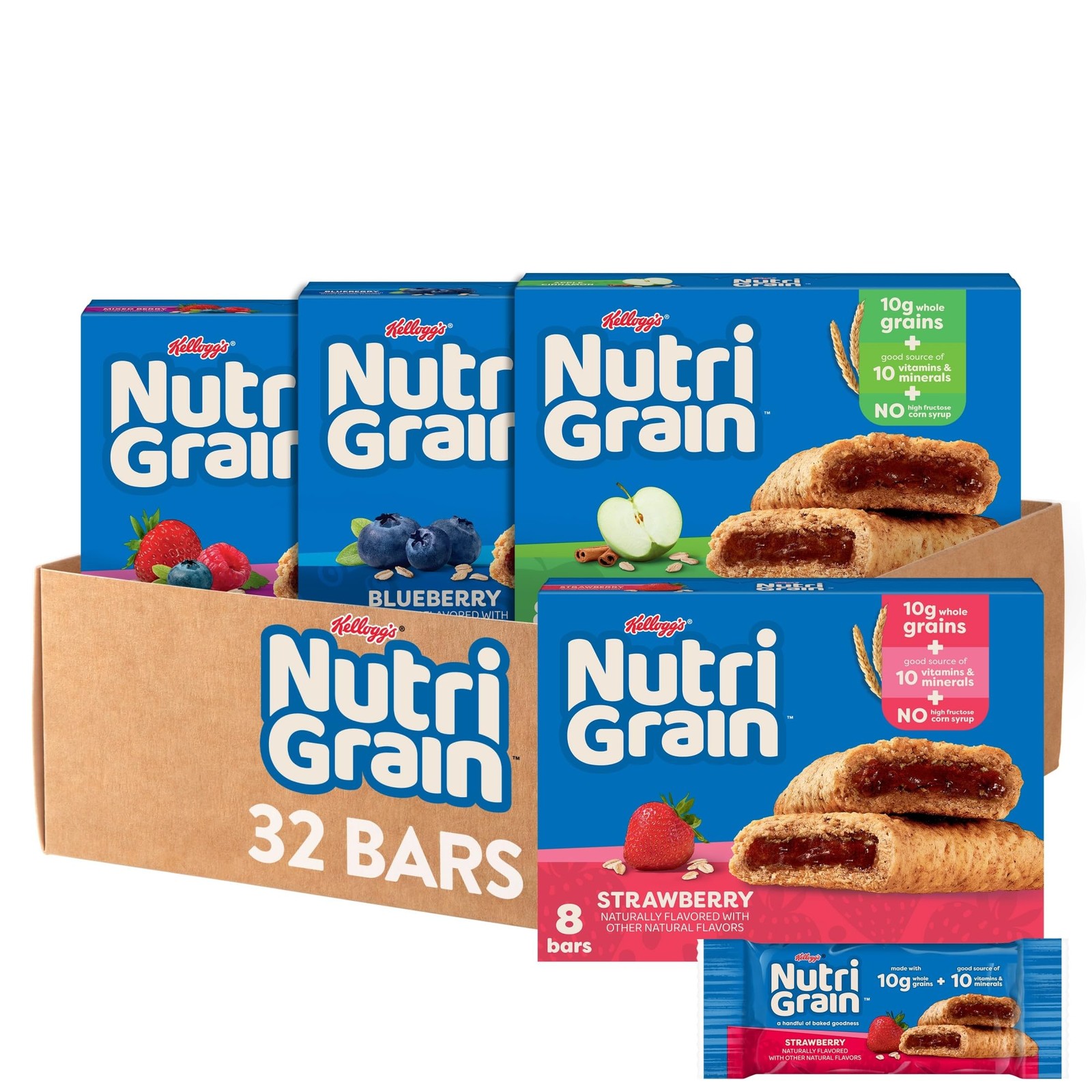 Nutri-Grain Breakfast Bars, Made with 10g Whole Grains, Kids Snacks, 4-Flavor…