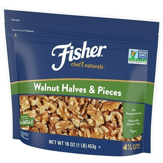 Fisher Chef’s Naturals Gluten Free, No Preservatives, Non-GMO Walnut Halves & Pi