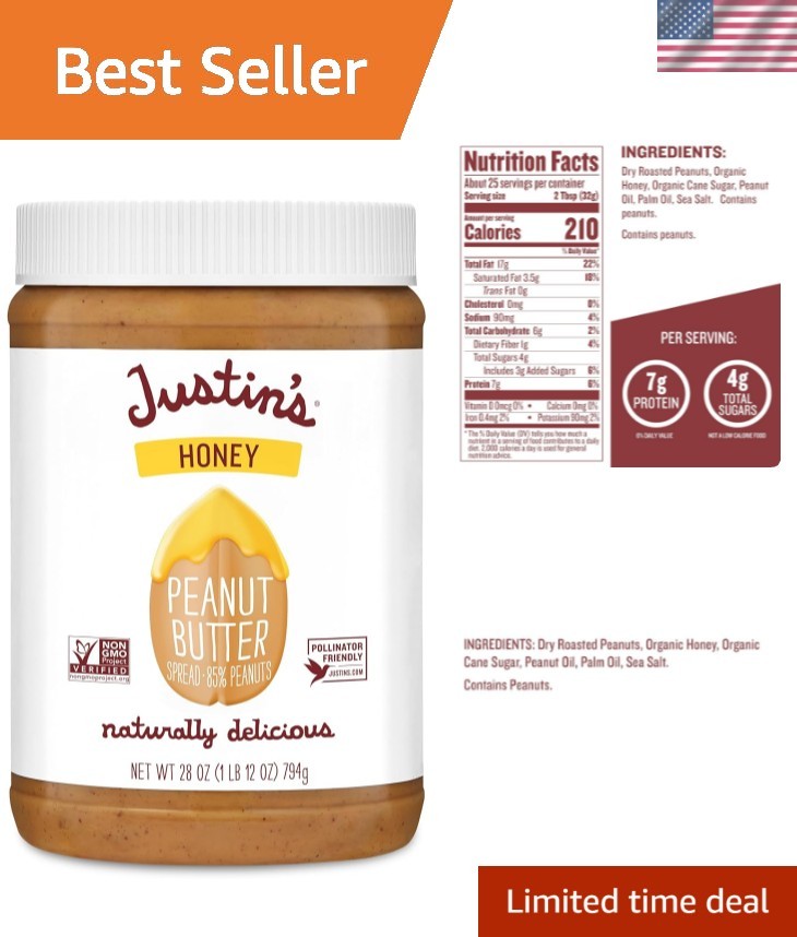 Organic Honey Peanut Butter by Justin’s, 28 oz – Sustainable & Nutritious