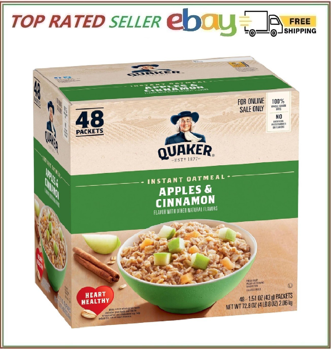 Quaker Instant Oatmeal, Apples and Cinnamon, Packets (48 Count of 1.51 oz Packe