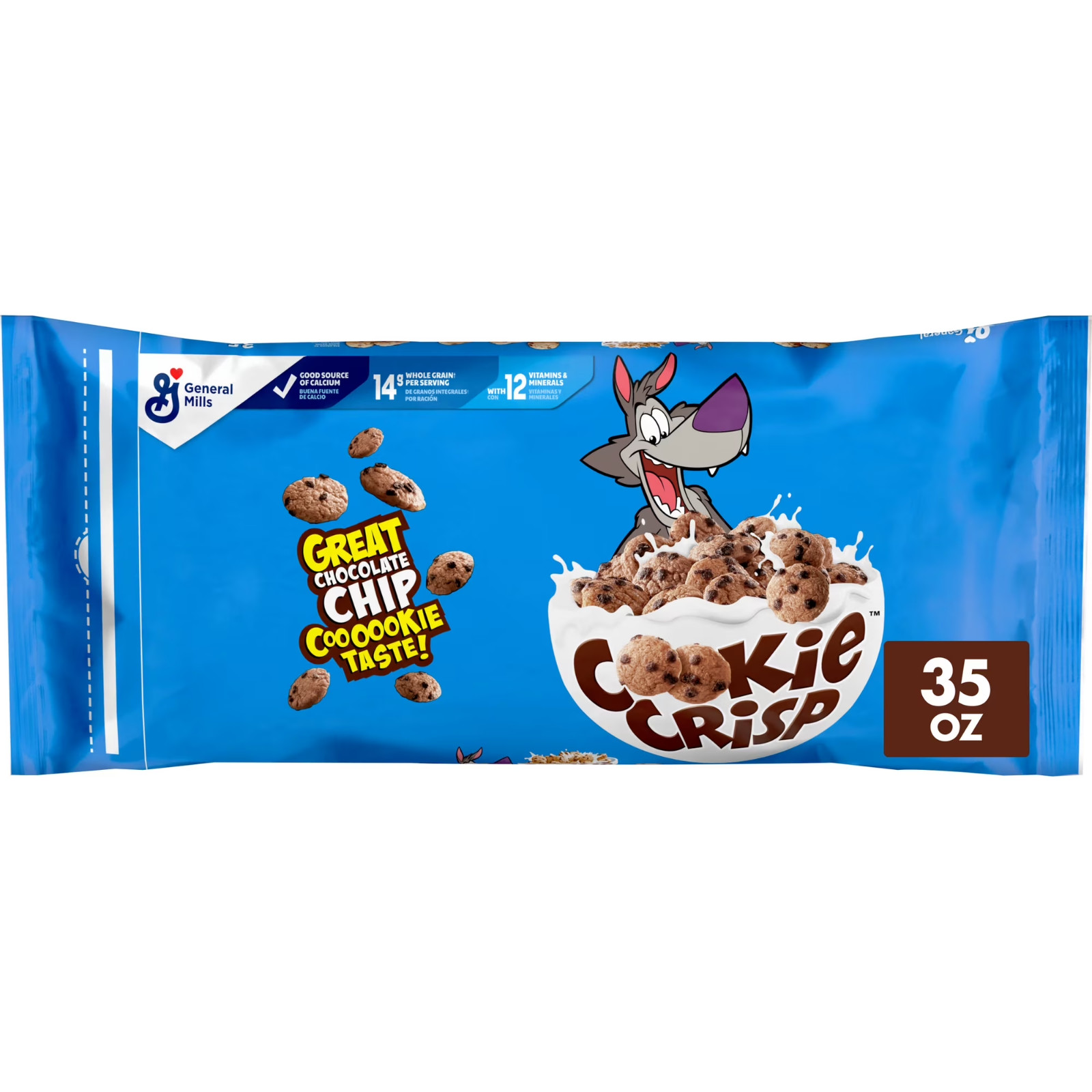 Cookie Crisp Whole Grain Cereal Chocolate Chip Cookie Taste Resealable Bag 35 oz