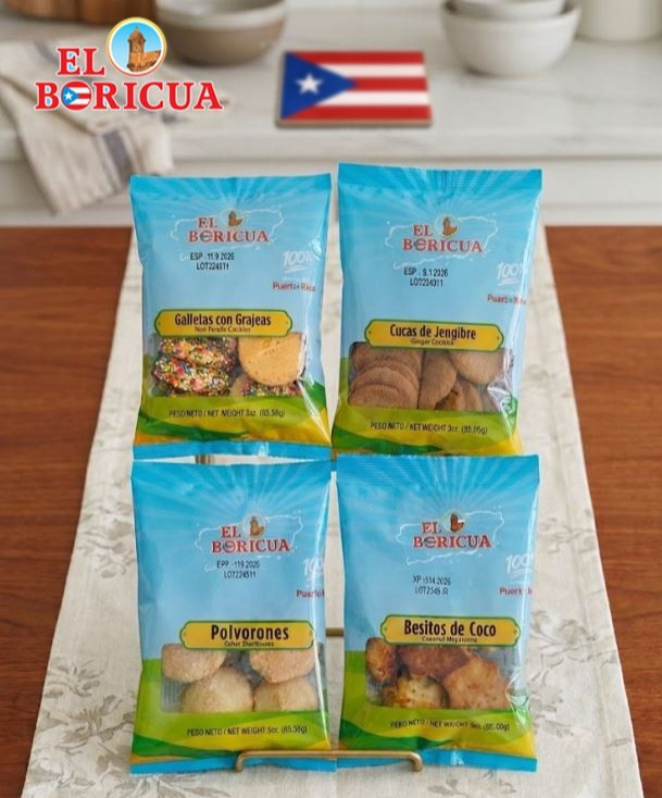 Dulces Puert Rico Polvorones, Cucas Jenjibre, Besitos de Coco 4 Paquetes