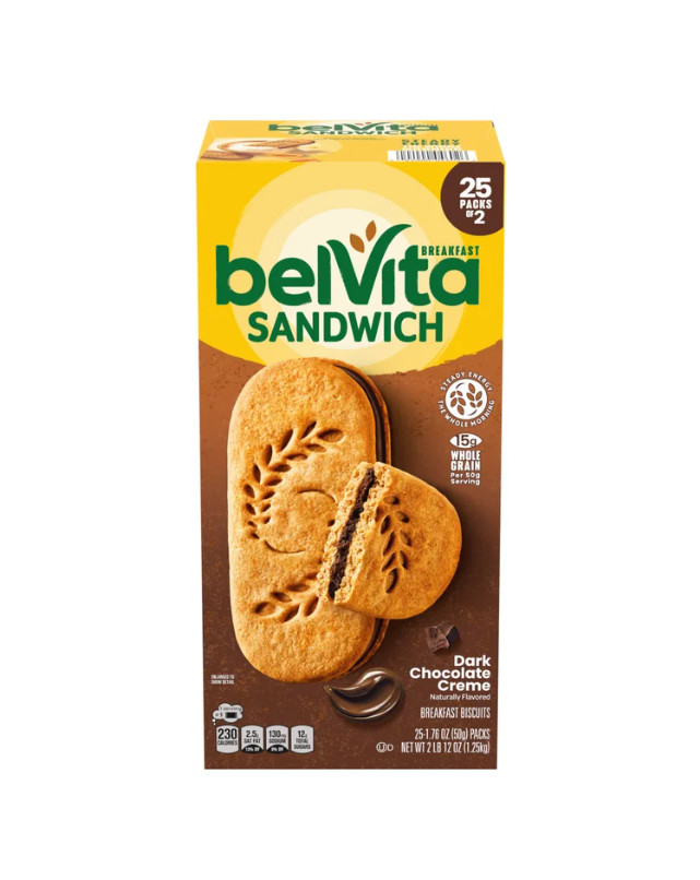 belVita Breakfast Sandwich Biscuits, Dark Chocolate Creme, 1.76 oz, 25-Pack