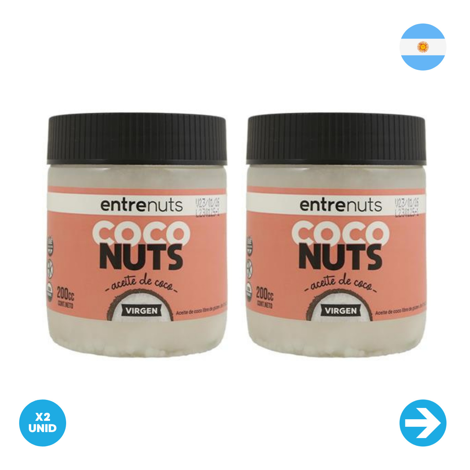 Entre Nuts – Aceite De Coco Virgen 200g x2 Unid