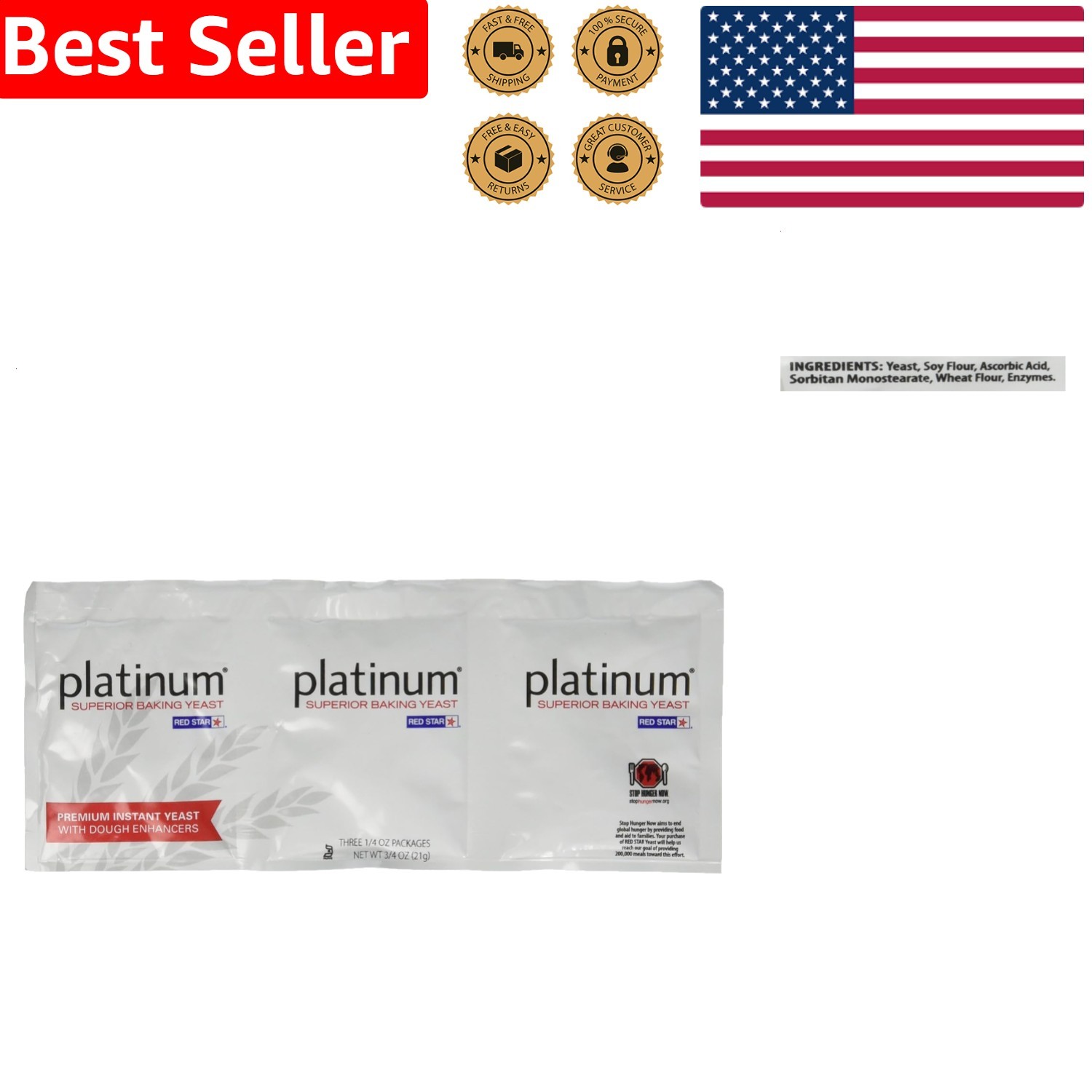 Professional Baking Yeast Platinum Superior 3 Pack Active Dry Leavening