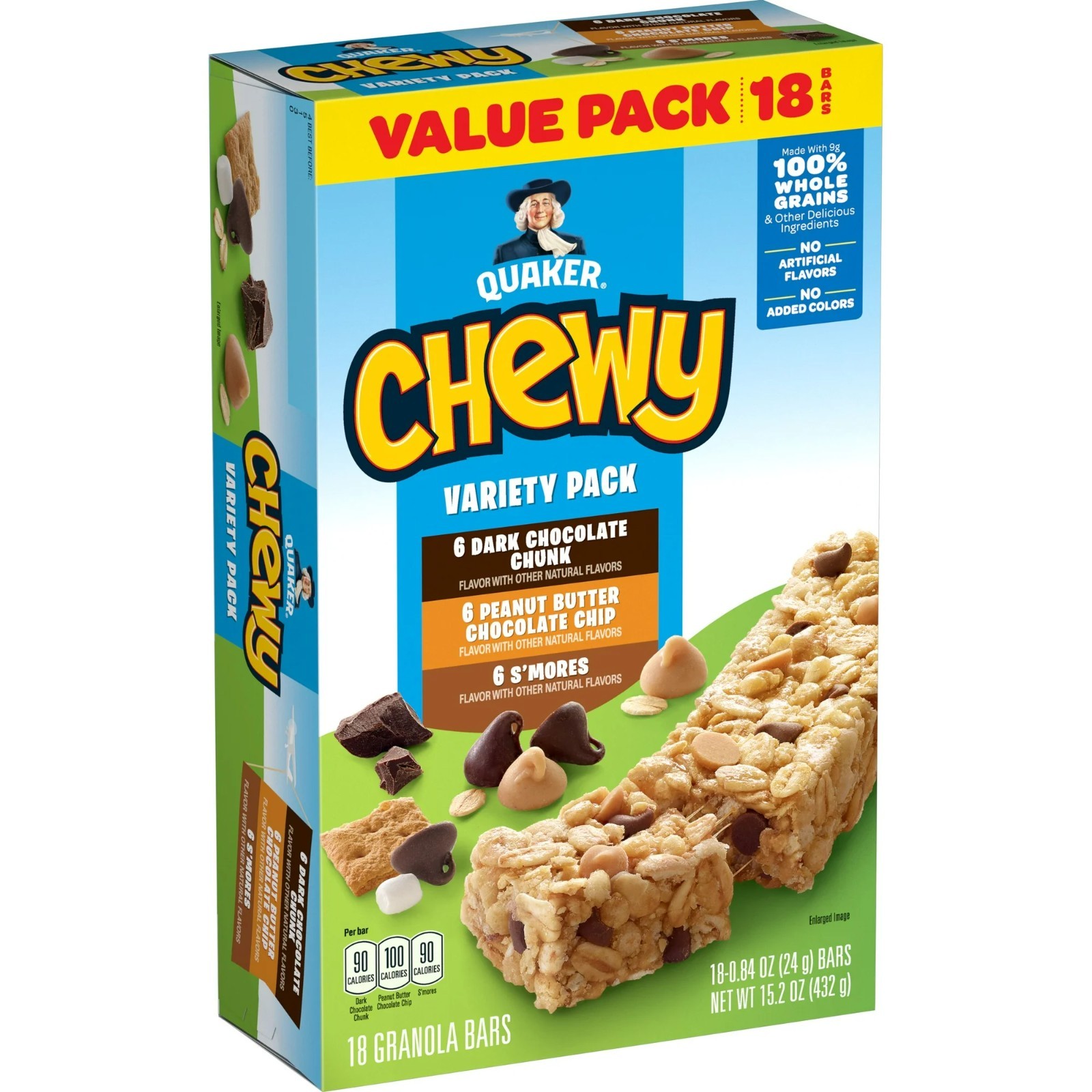 Quaker Chewy Granola Bars, Variety Pack, 15.2 oz, 18 Count