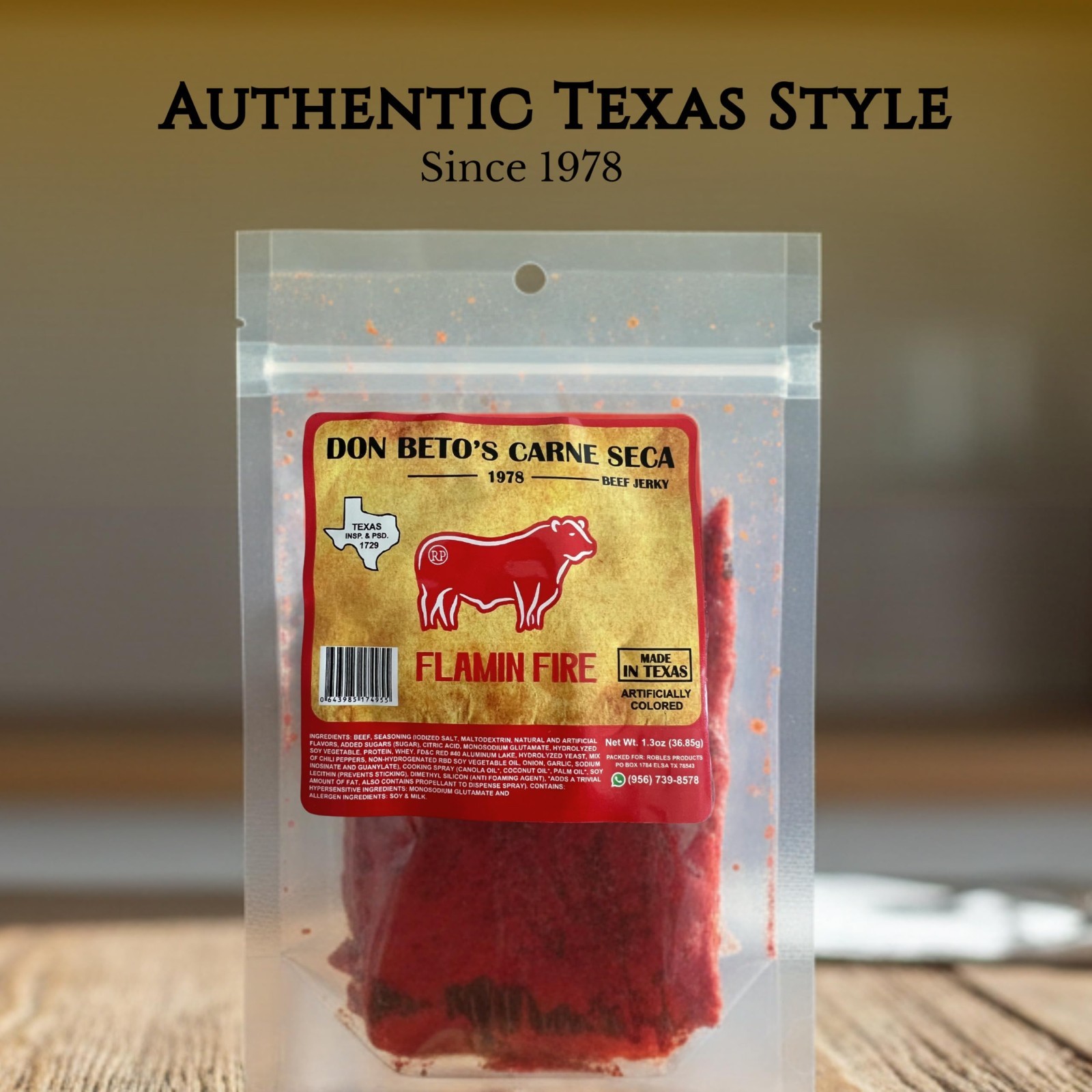 Spicy Beef Jerky – Texas Made, 1.3 oz – Gourmet Snack, High Protein, Gluten-Free