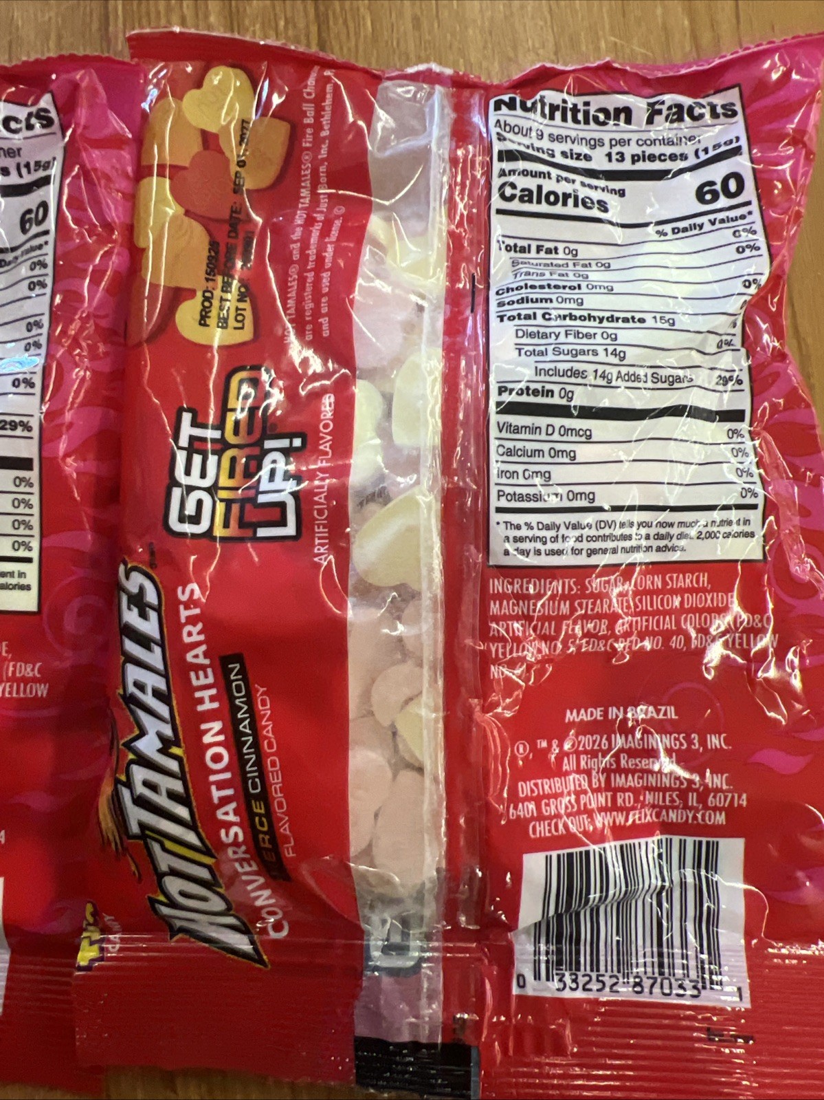 (2) Hot Tamales Conversation Hearts Fierce Cinnamon Flavor 5 Oz Bags BB 09/2027