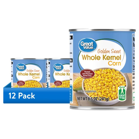 (12 pack) Great Value Golden Sweet Whole Kernel Corn, 8.5 oz Can