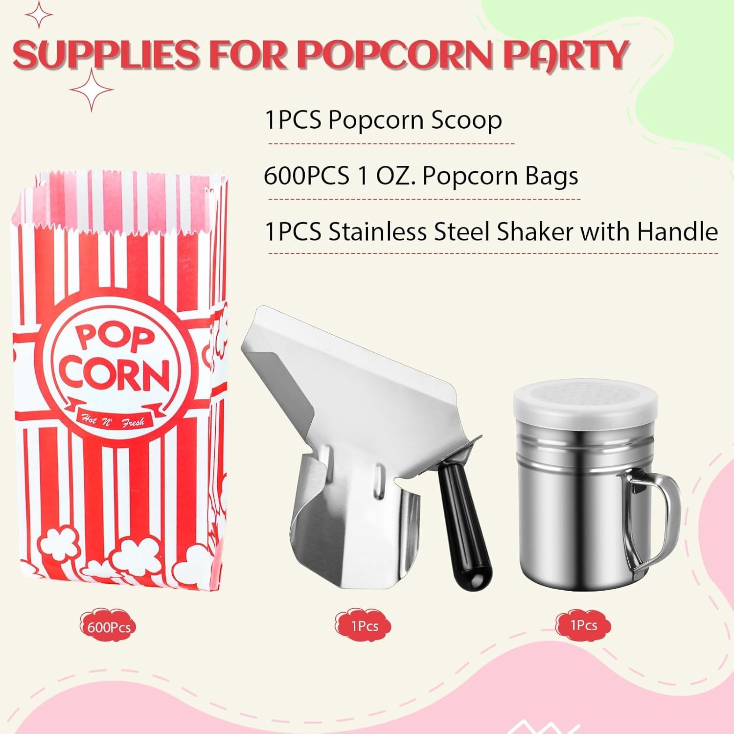 202 Pcs with Popcorn Scoop and Salt Shaker,1 oz Small Pop Corn Bags Individua…