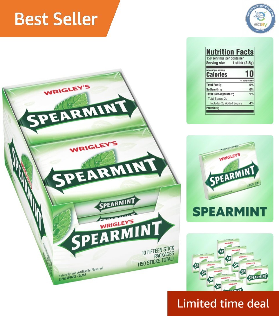 Wrigley’s Spearmint Gum – 150 Count Bulk Pack of 15 Sticks Each, Trusted Quality