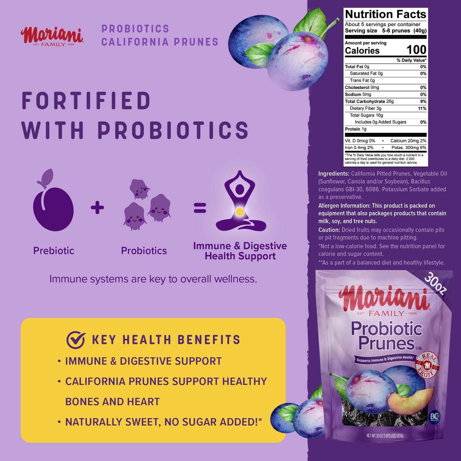 Mariani Probiotic Prunes Pitted Unsweetened, 30oz – Bulk 30 Ounce (Pack of 1)