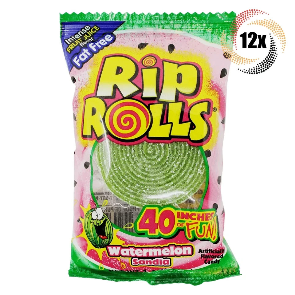 Rip Rolls Watermelon Flavor Fat Free Candy, 40 Inches of Fun- 1.4oz (Pack of 12)