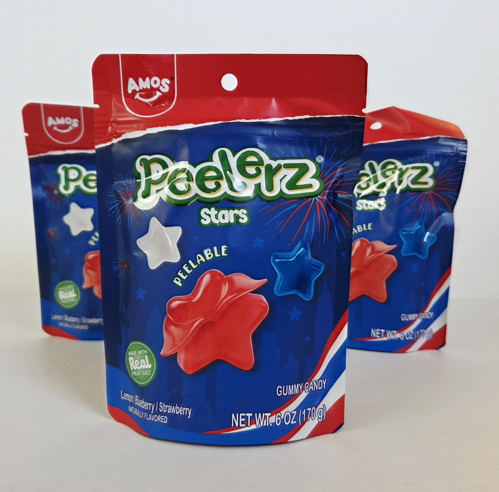 Amos Peelerz Stars Peelable Gummy Candy Peelers 6oz 4th Of July LIMITED EDITION