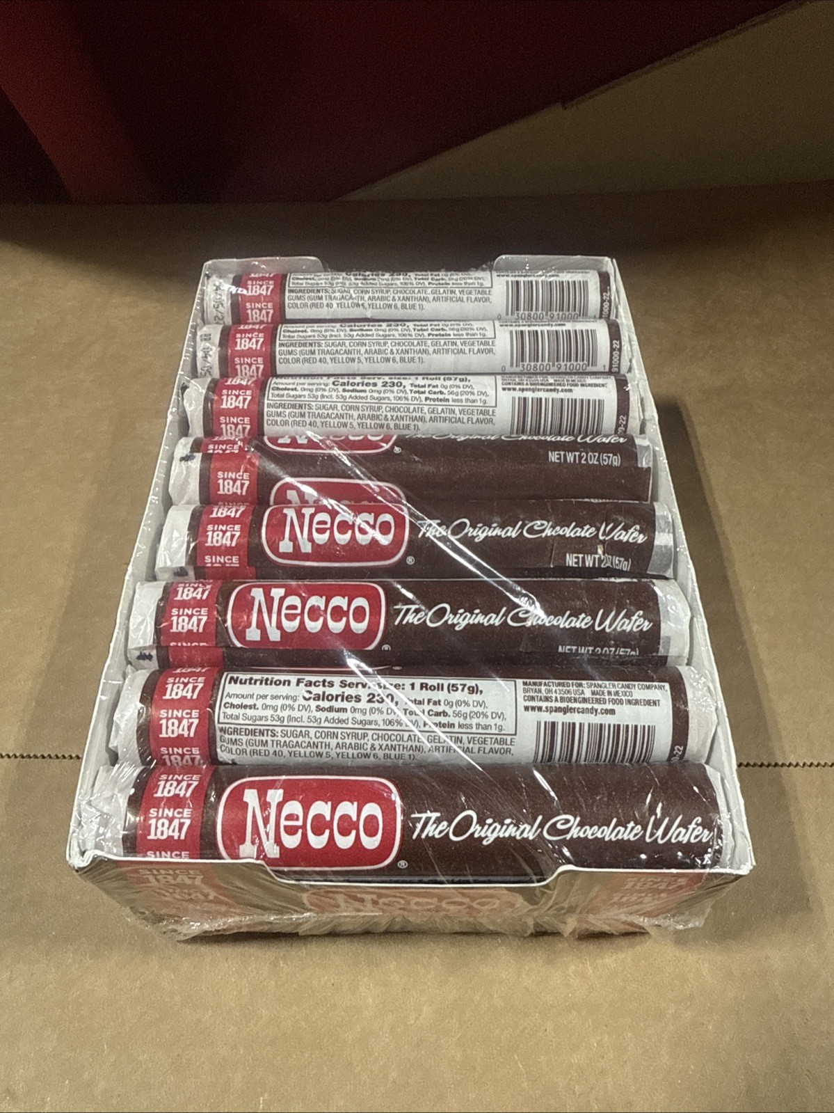 Necco Chocolate Candy Wafers 2oz Rolls – 24 Count Display Pack Exp 4/05/27