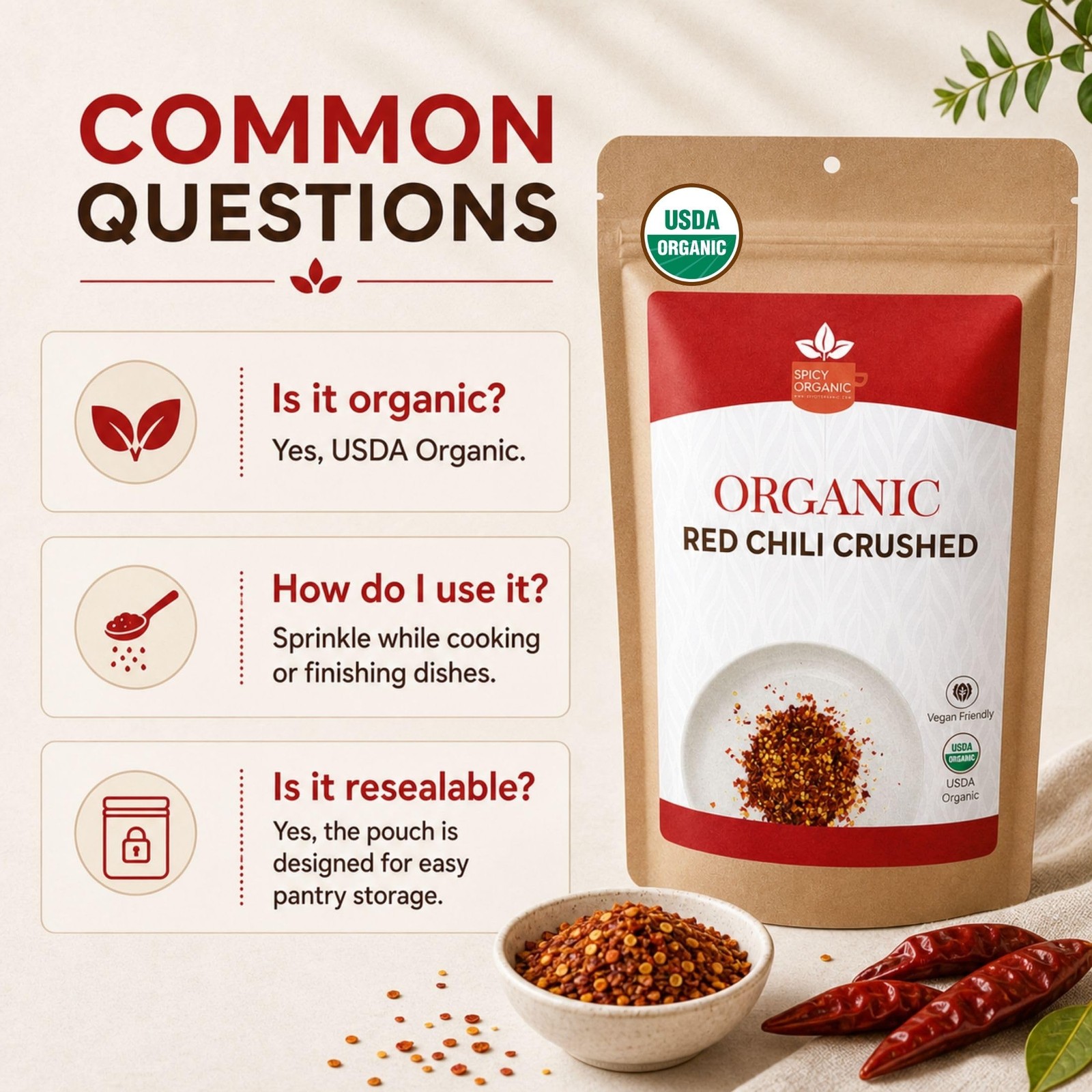 SPICY ORGANIC Crushed Red Pepper Flakes 4 oz. – Robust Chili Peppers 4 Ounce