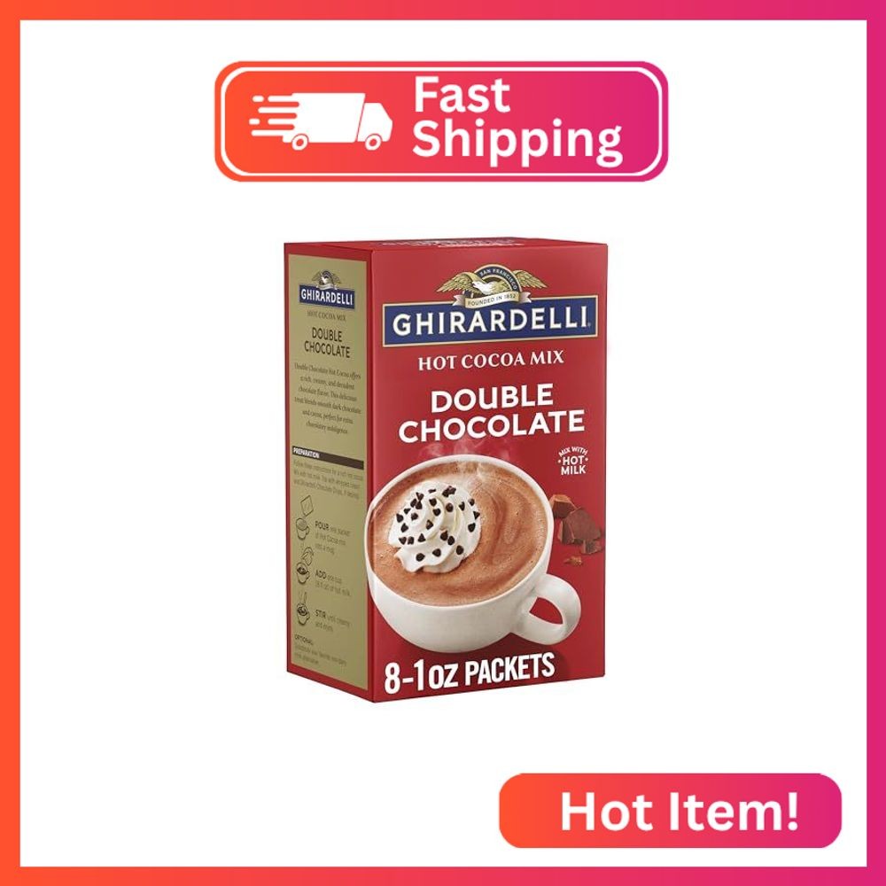 GHIRARDELLI Double Chocolate Hot Cocoa Mix, 8 Single-Serve Packets Rich and Deca