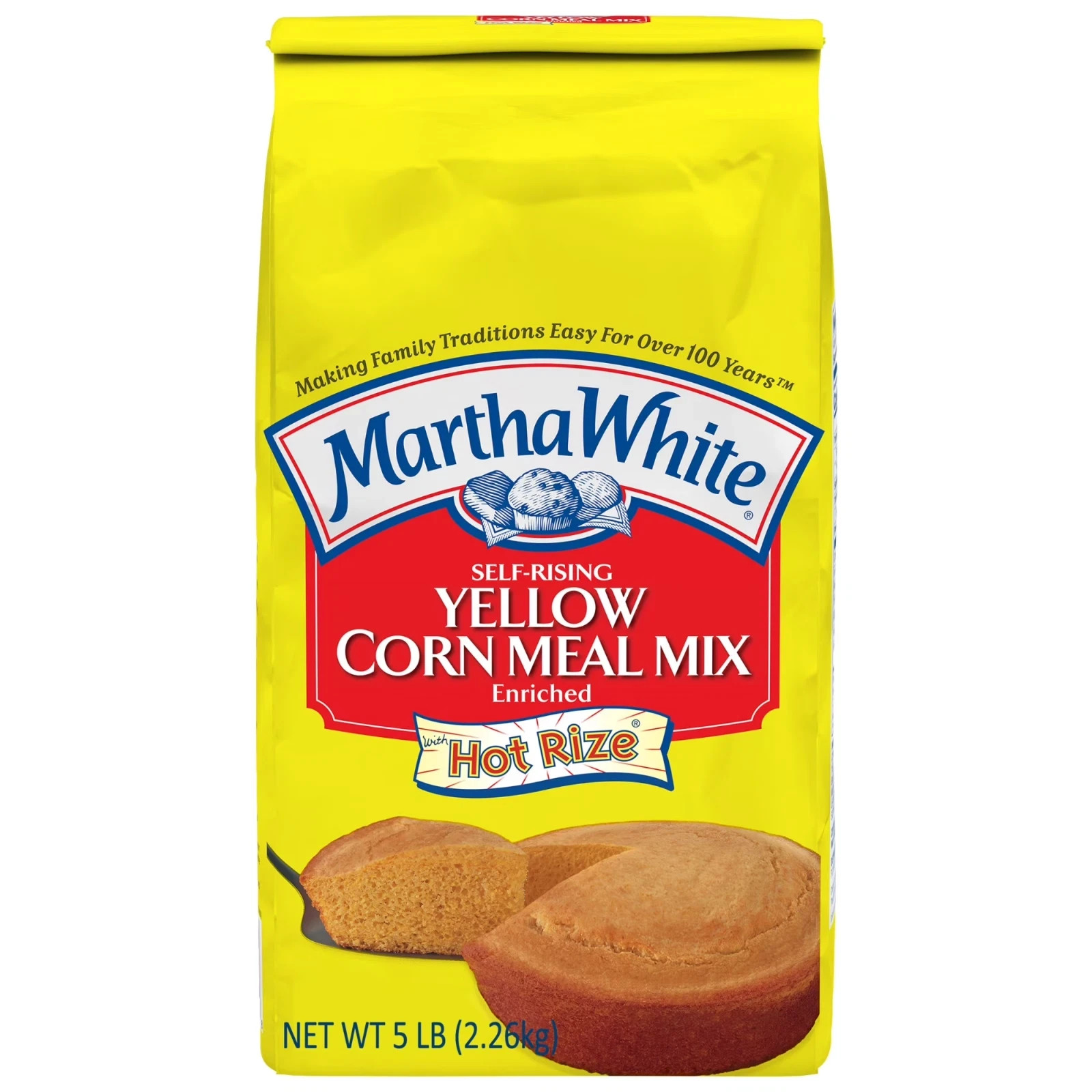 (2 pack) Martha White Self Rising Yellow Corn Meal Mix with Hot Rize, 5 Lb Bag