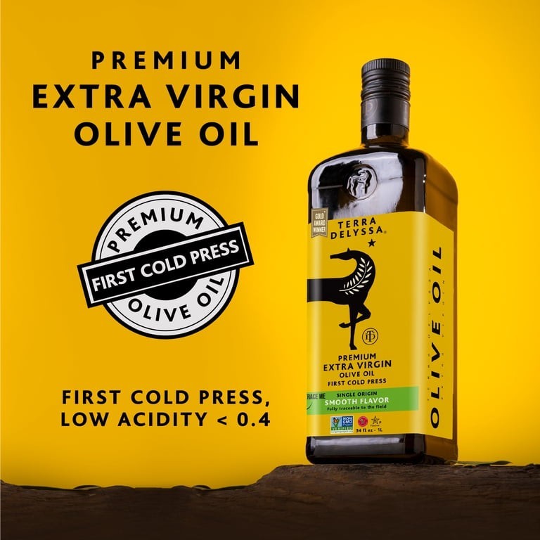 Terra Delyssa Smooth Extra Virgin Olive Oil Non-GMO Kosher 34 fl oz