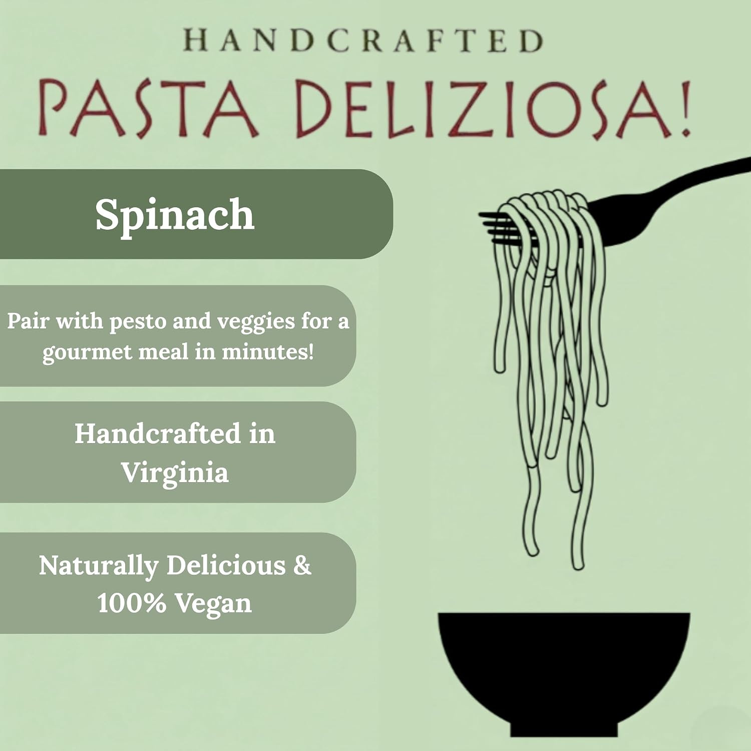 Handcrafted Pasta, Spinach Fettucine, 12 Ounce – 3 Pack